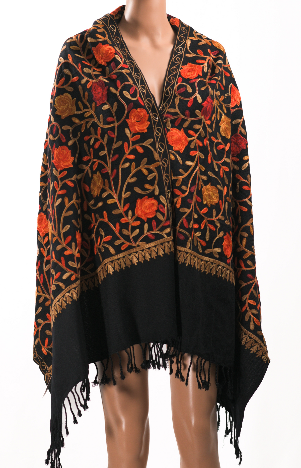 Kashmiri Black Rose Embroidered Shawl