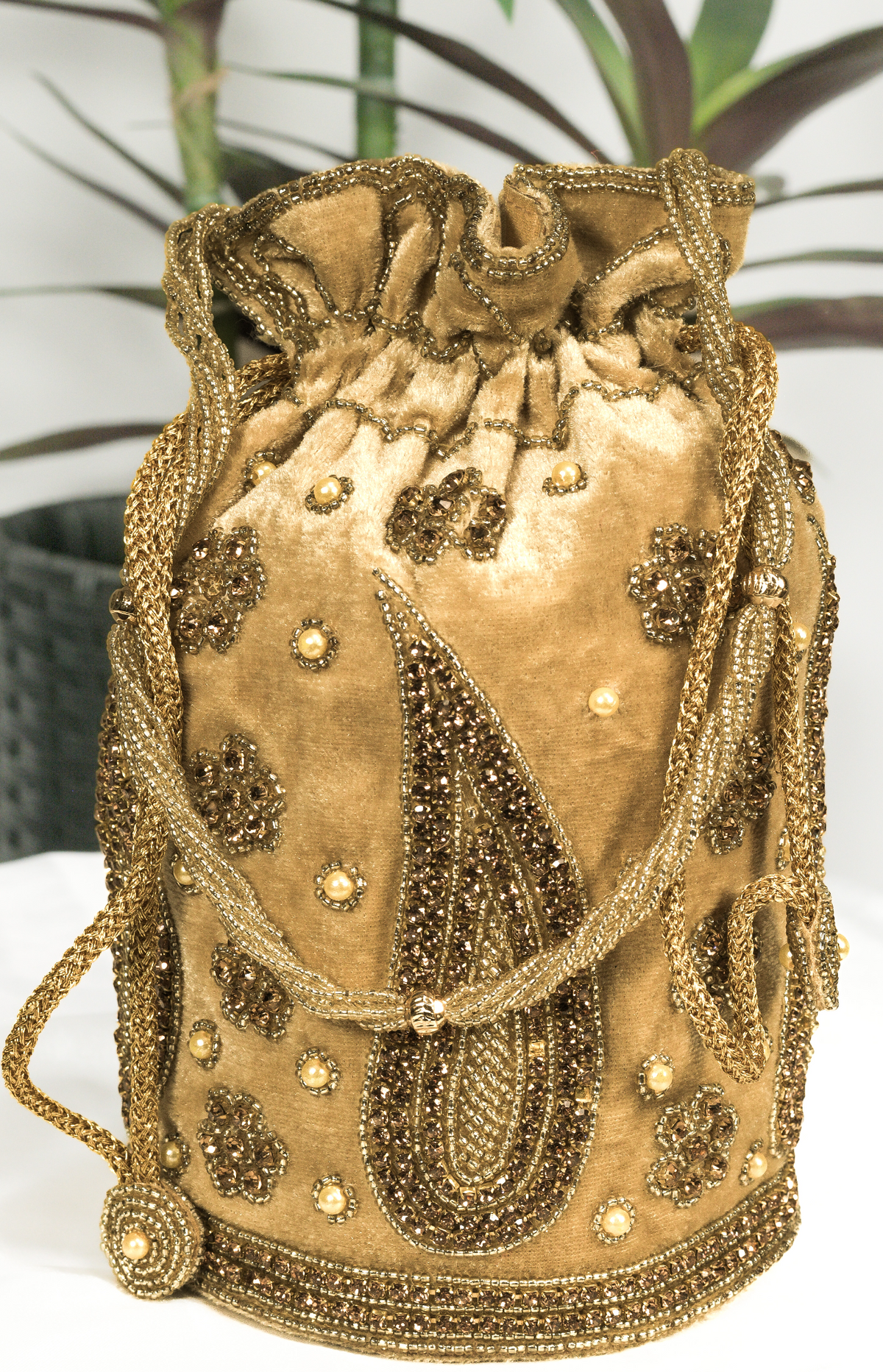 Party Wear Golden Leaf Potli Bag