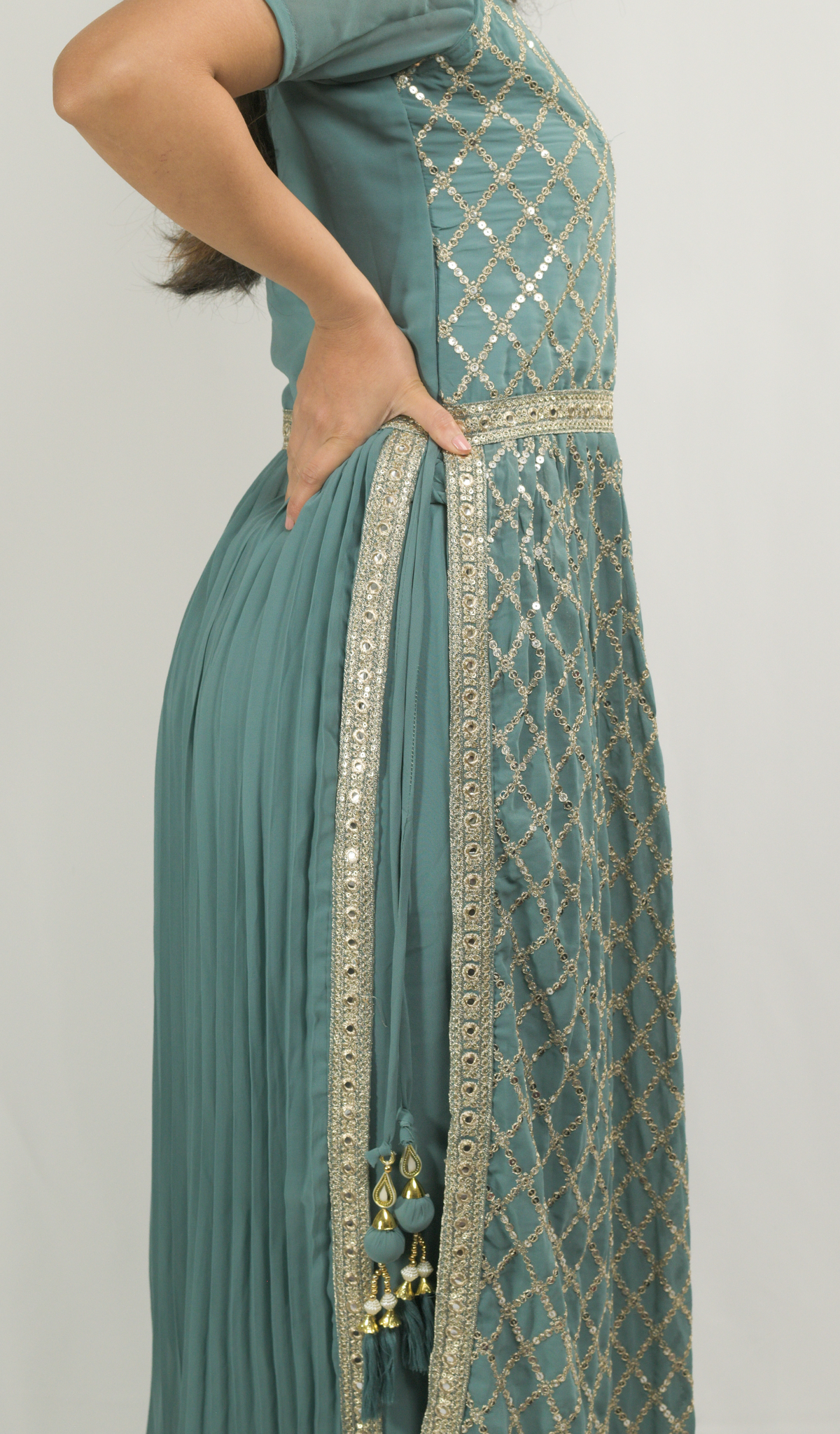 Blue-Grey Naira Cut Kurti with Palazzo Pant Set