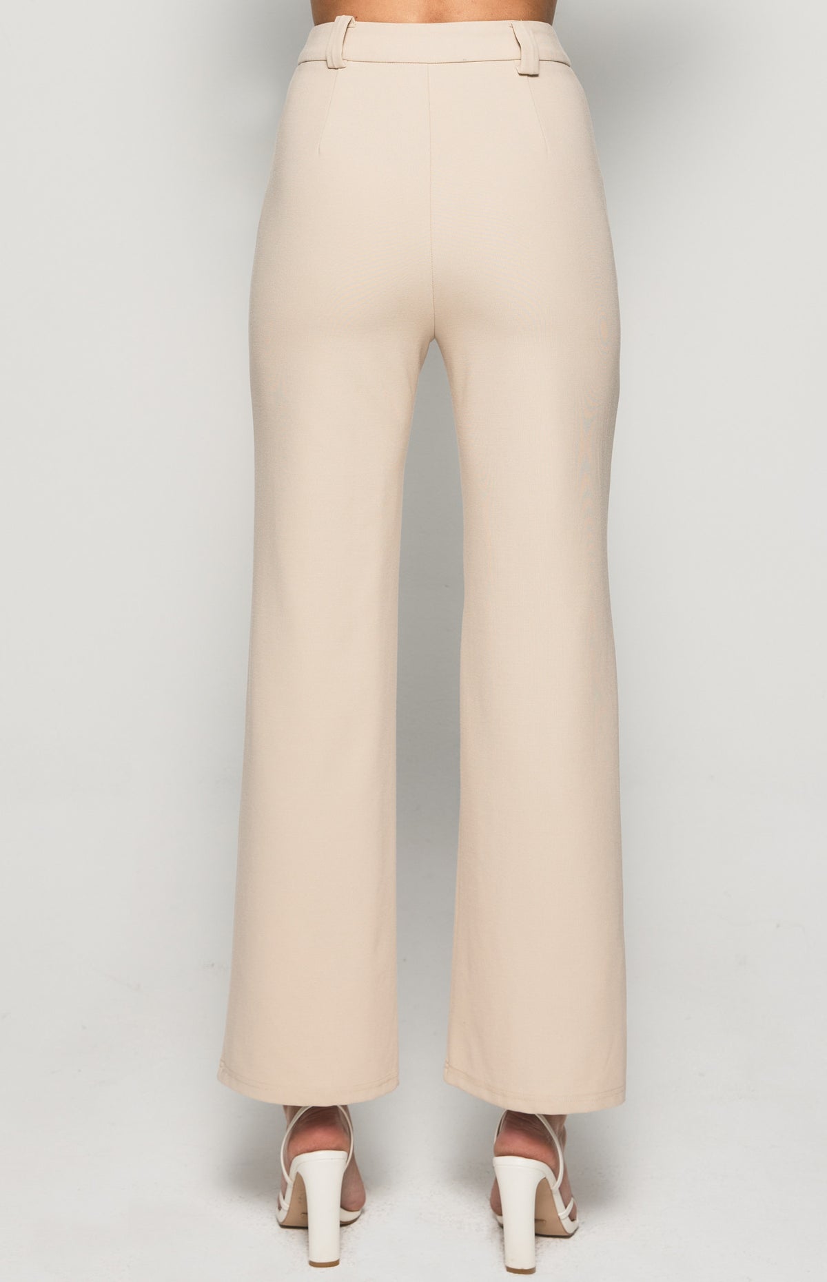 Stretch Fabric High Waisted Wide Leg Pants