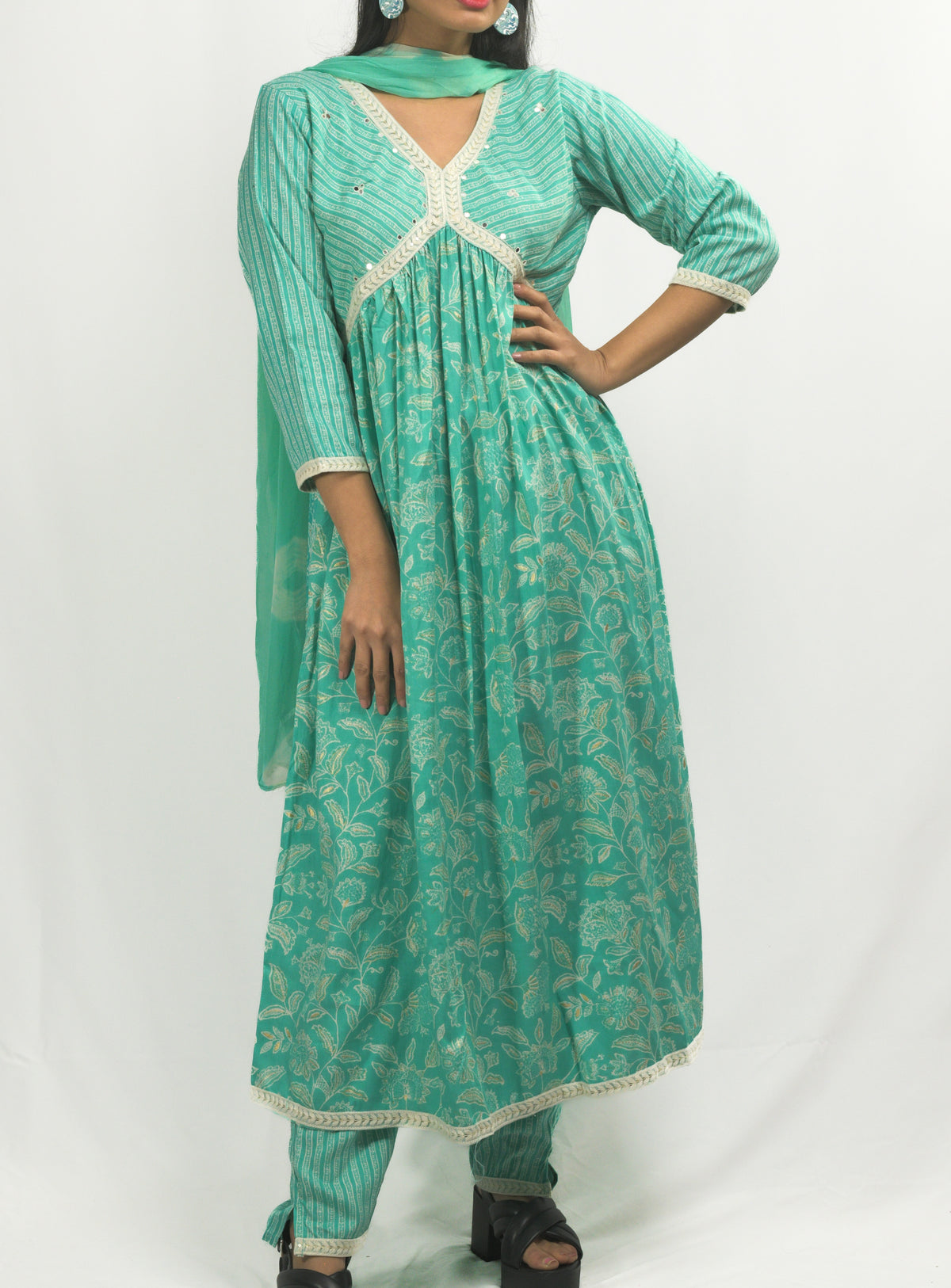 Green Alia cut Kurti with Pant Set