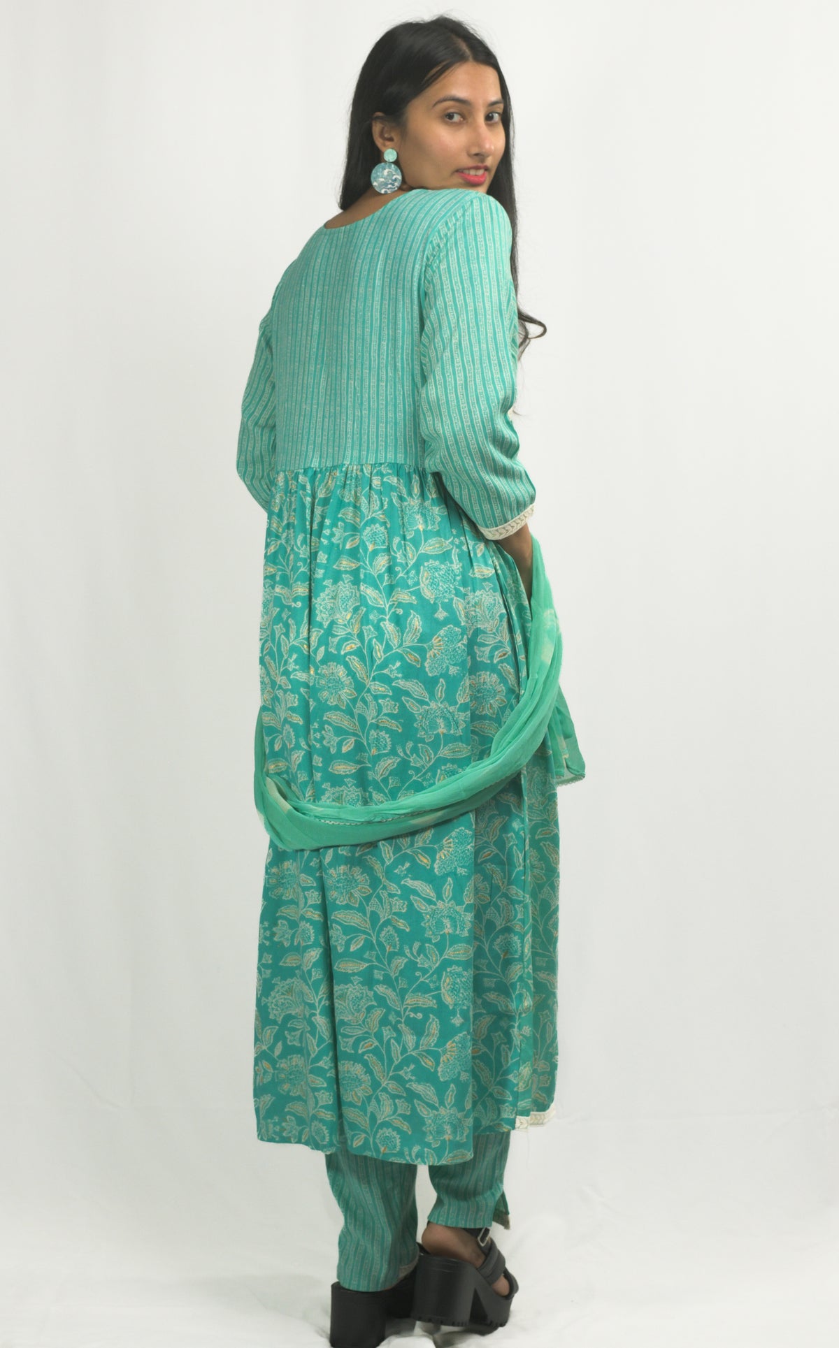 Green Alia cut Kurti with Pant Set