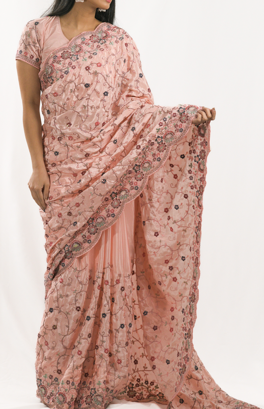 Pink Saree with embroidery