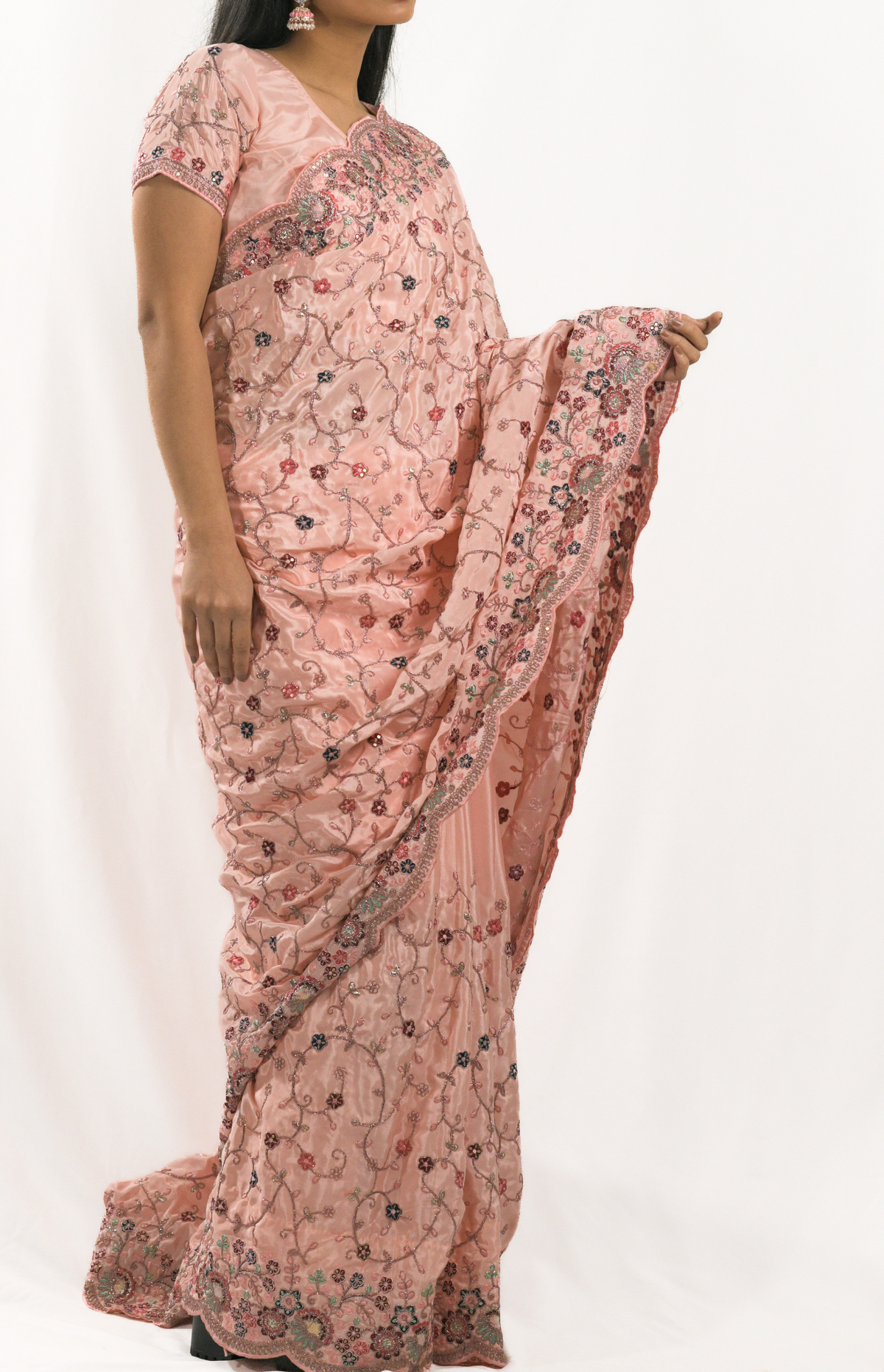 Pink Saree with embroidery