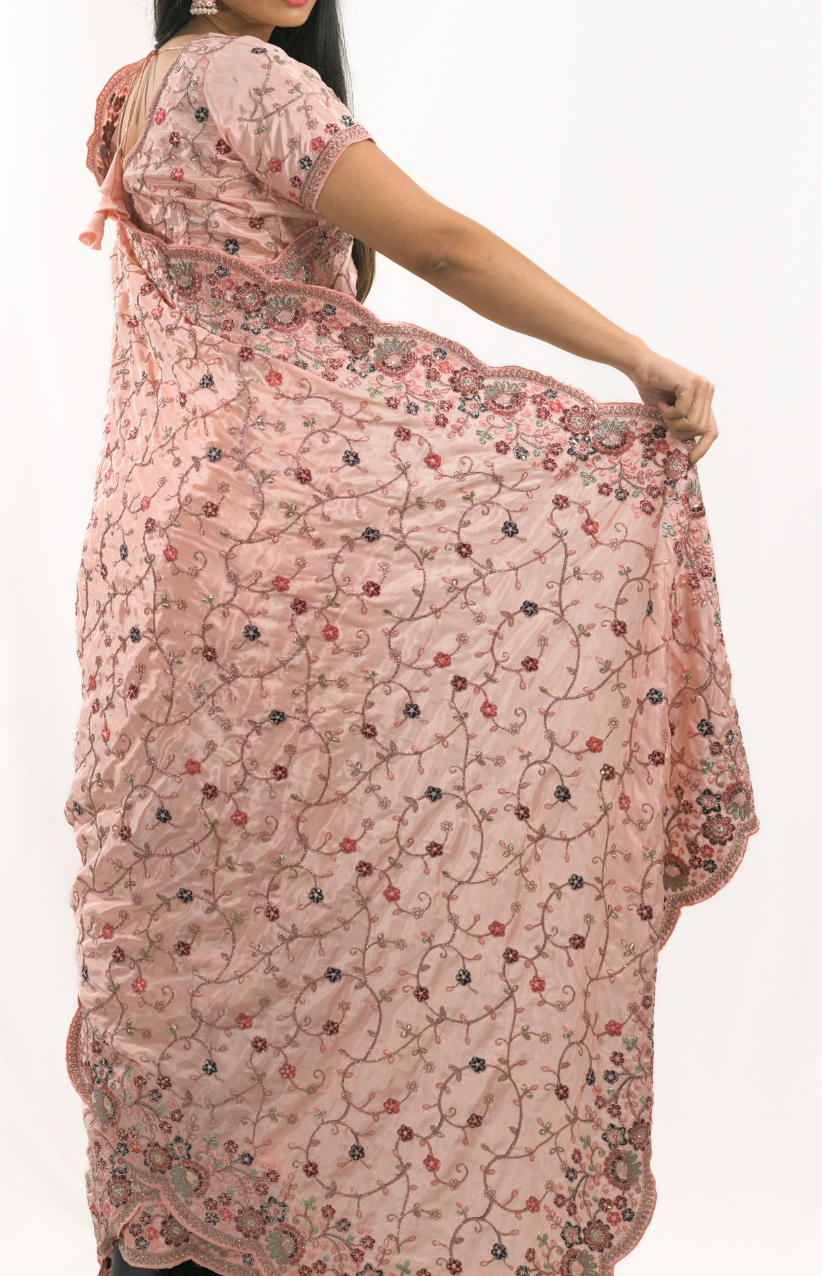 Pink Saree with embroidery