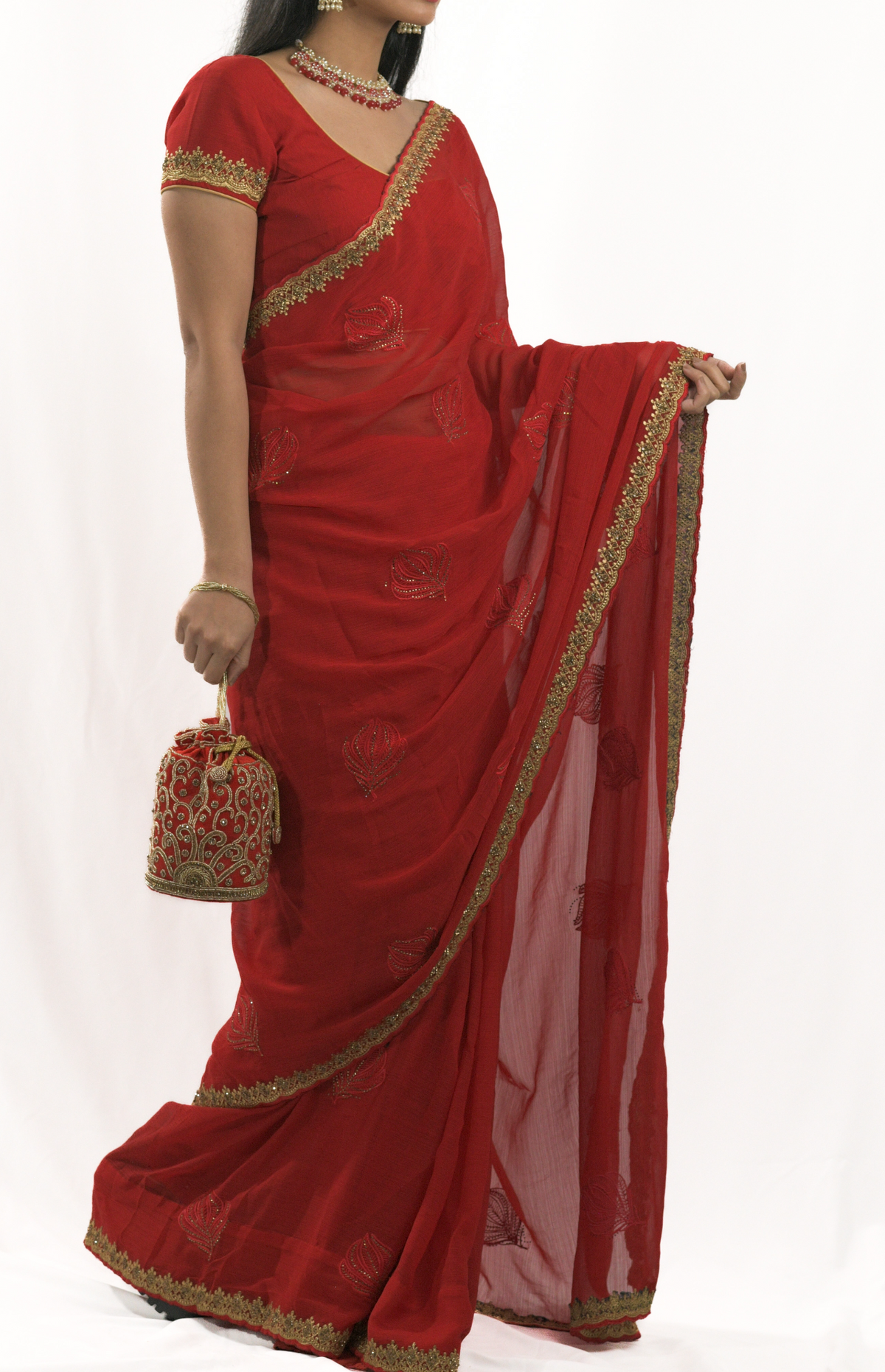 Red Leaf Saree
