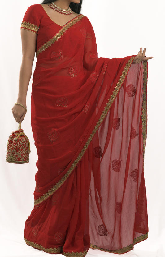 Red Leaf Saree