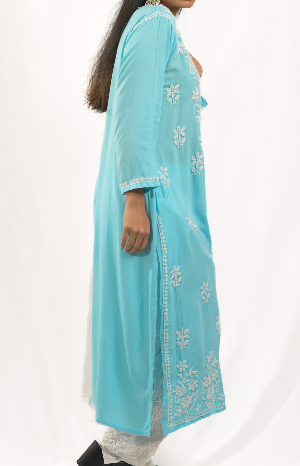 Blue Lakhnavi Chikankari Kurti Pant Dupatta Set
