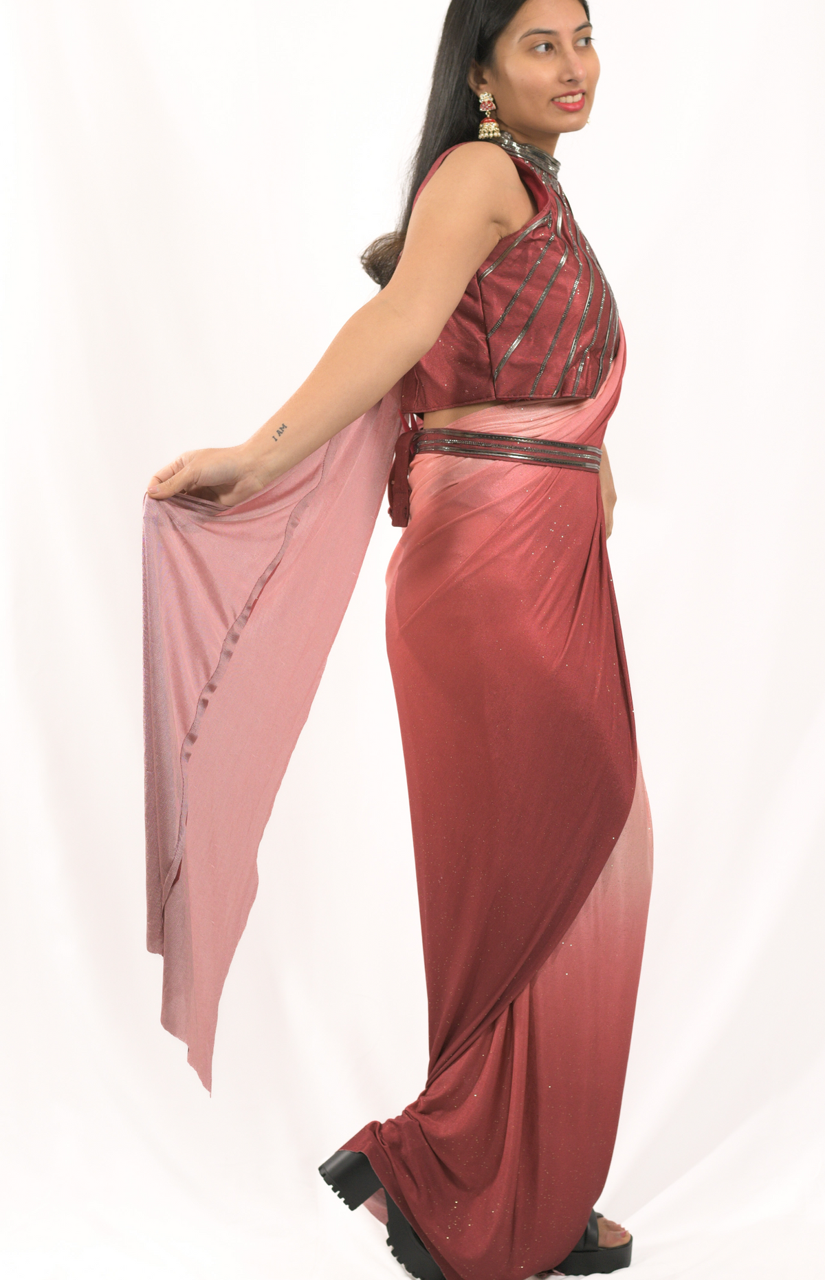Maroon Readymade Saree