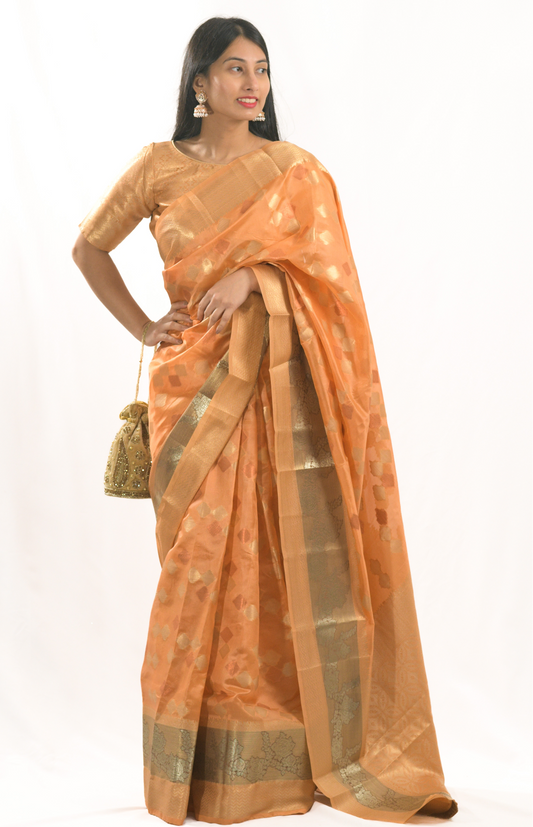 Sonika Orange Silk Saree