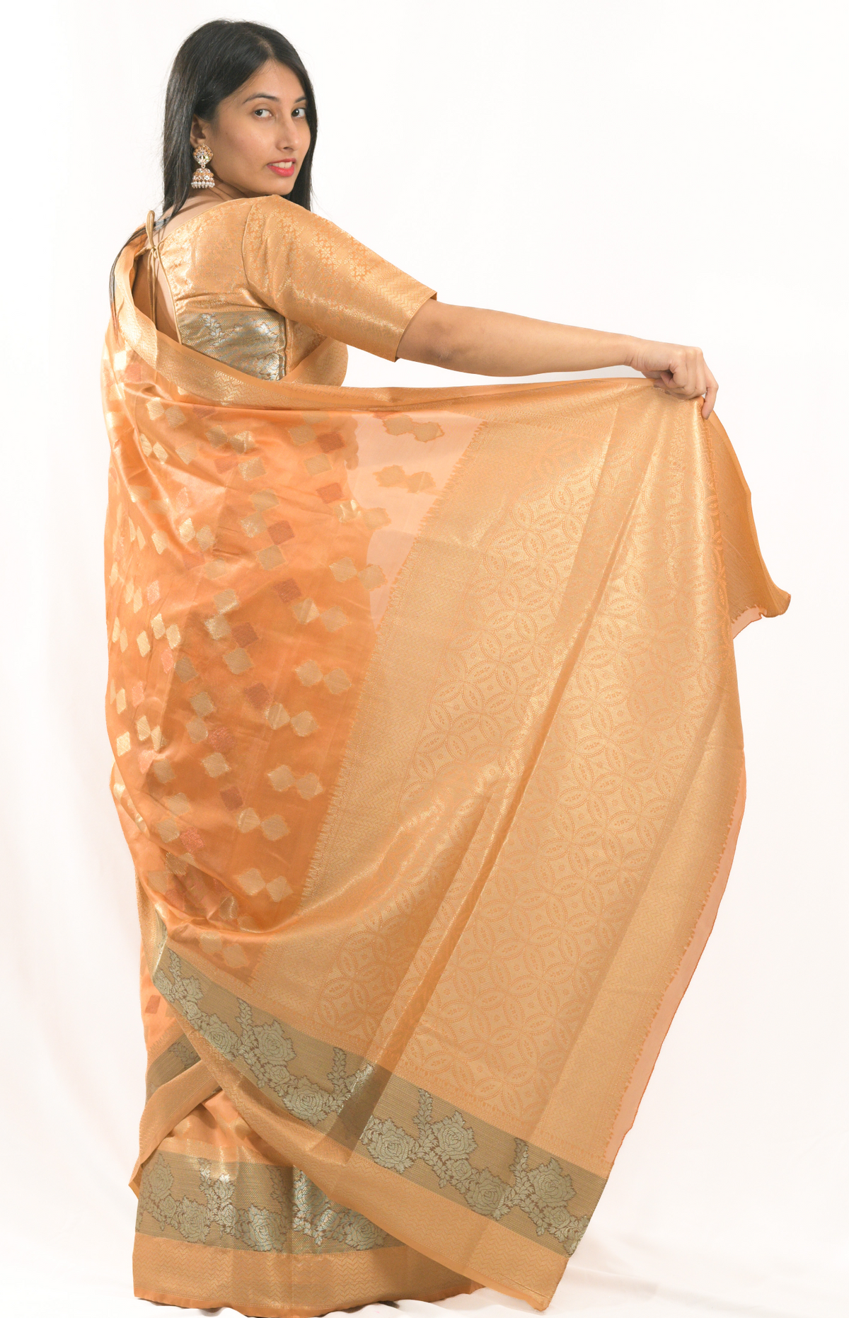 Sonika Orange Silk Saree