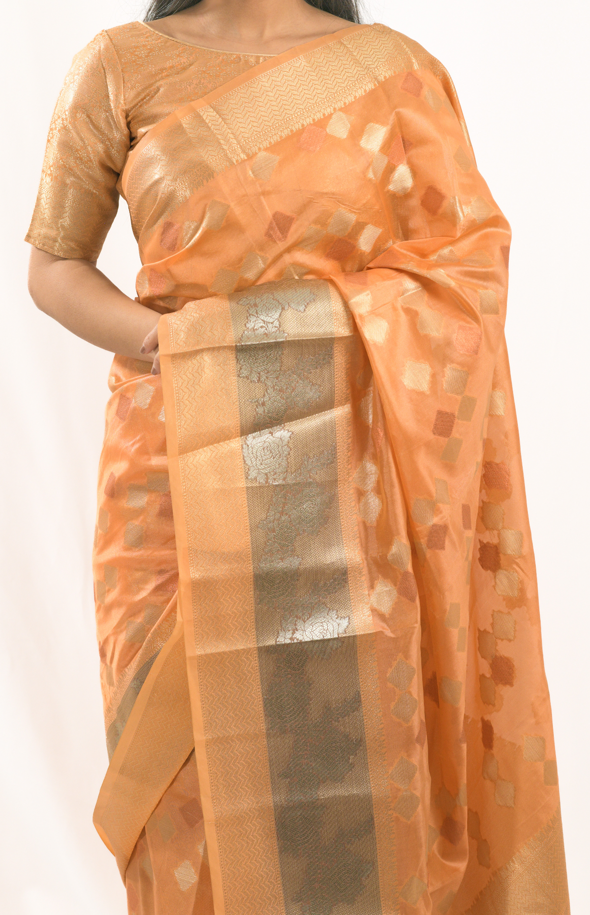 Sonika Orange Silk Saree