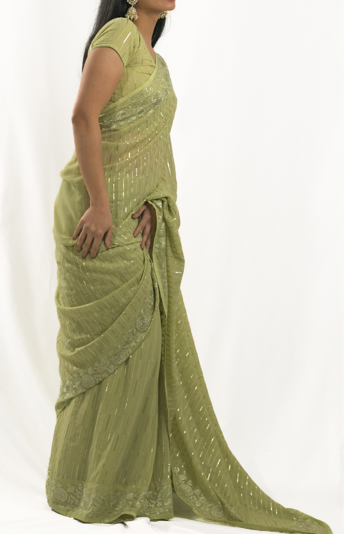 Aarohi Green Georgette Sequins Saree