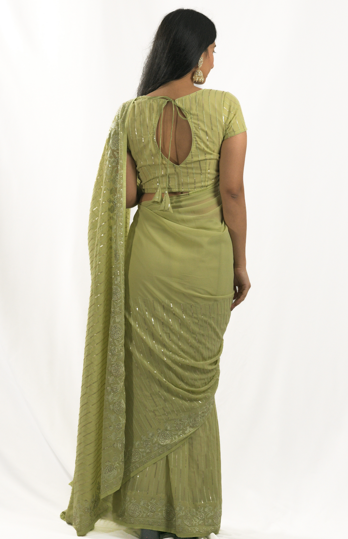 Aarohi Green Georgette Sequins Saree