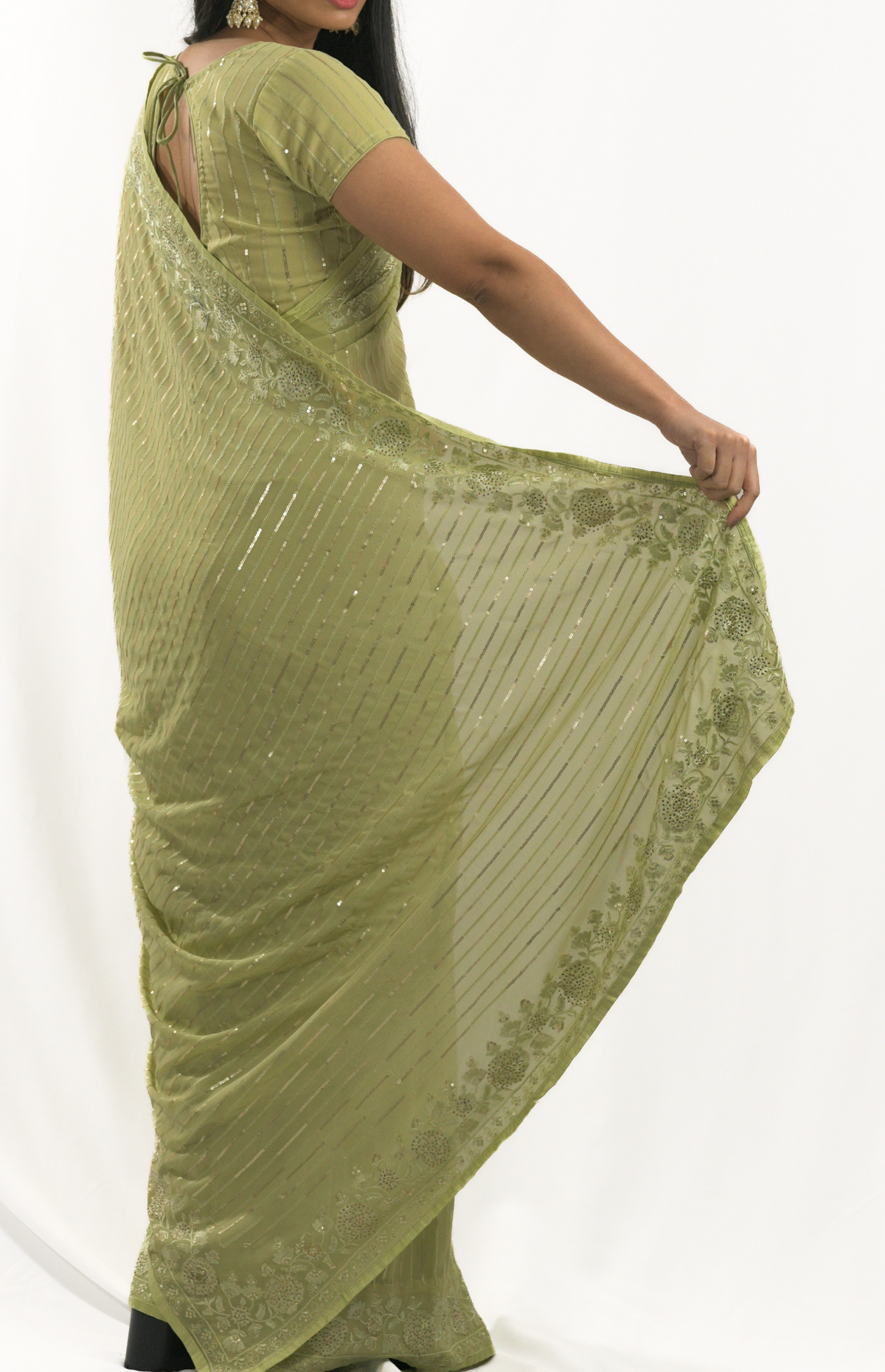Aarohi Green Georgette Sequins Saree