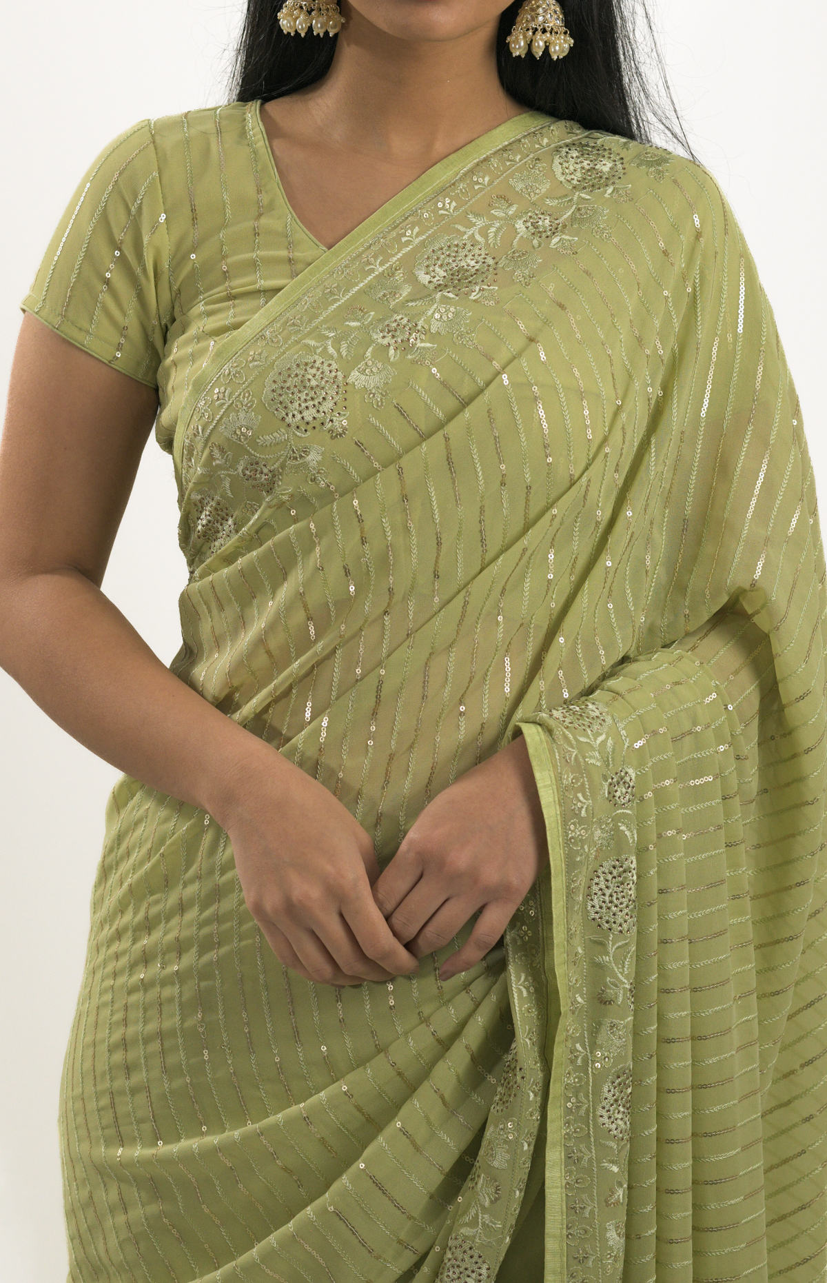 Aarohi Green Georgette Sequins Saree