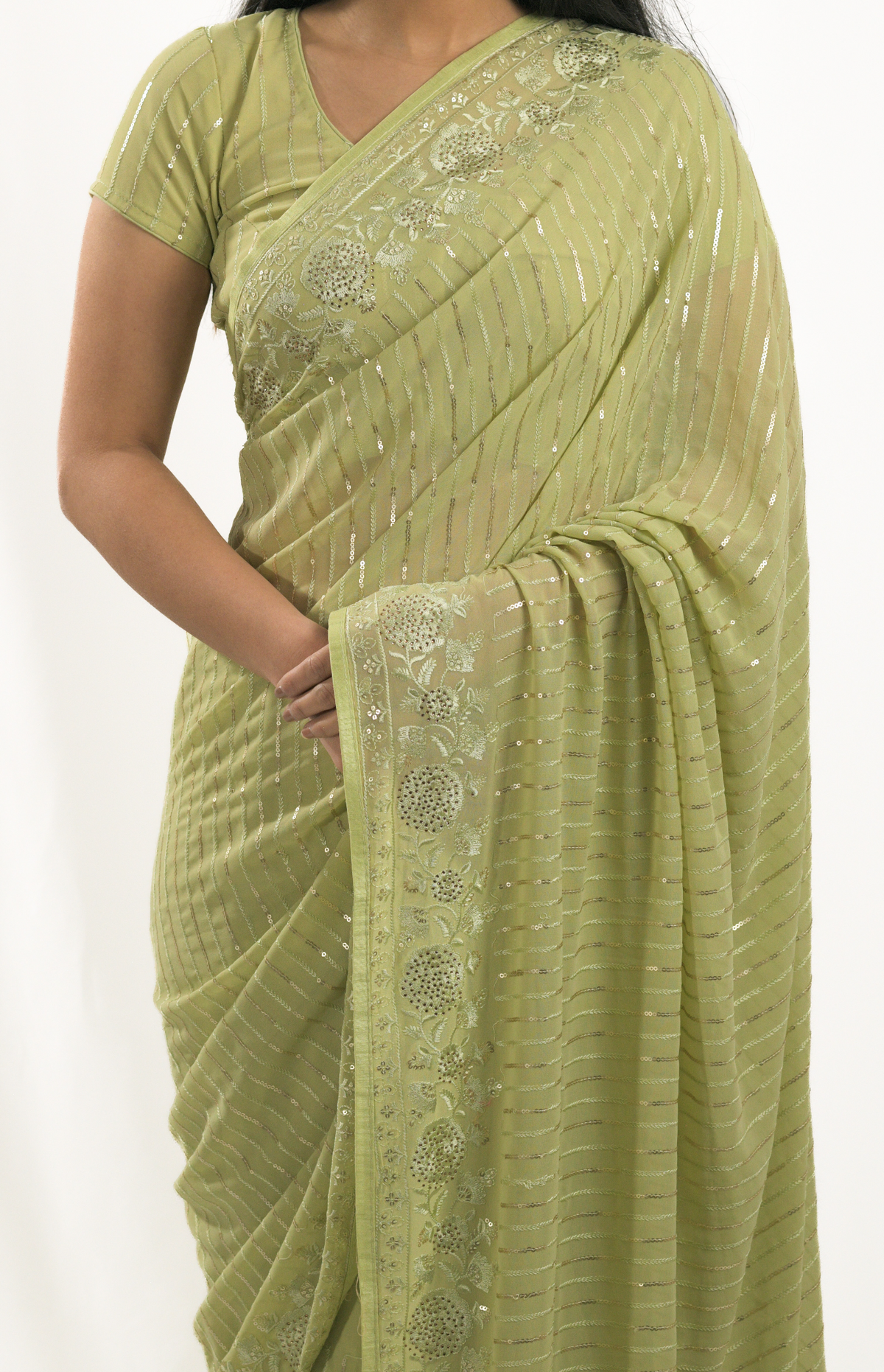 Aarohi Green Georgette Sequins Saree