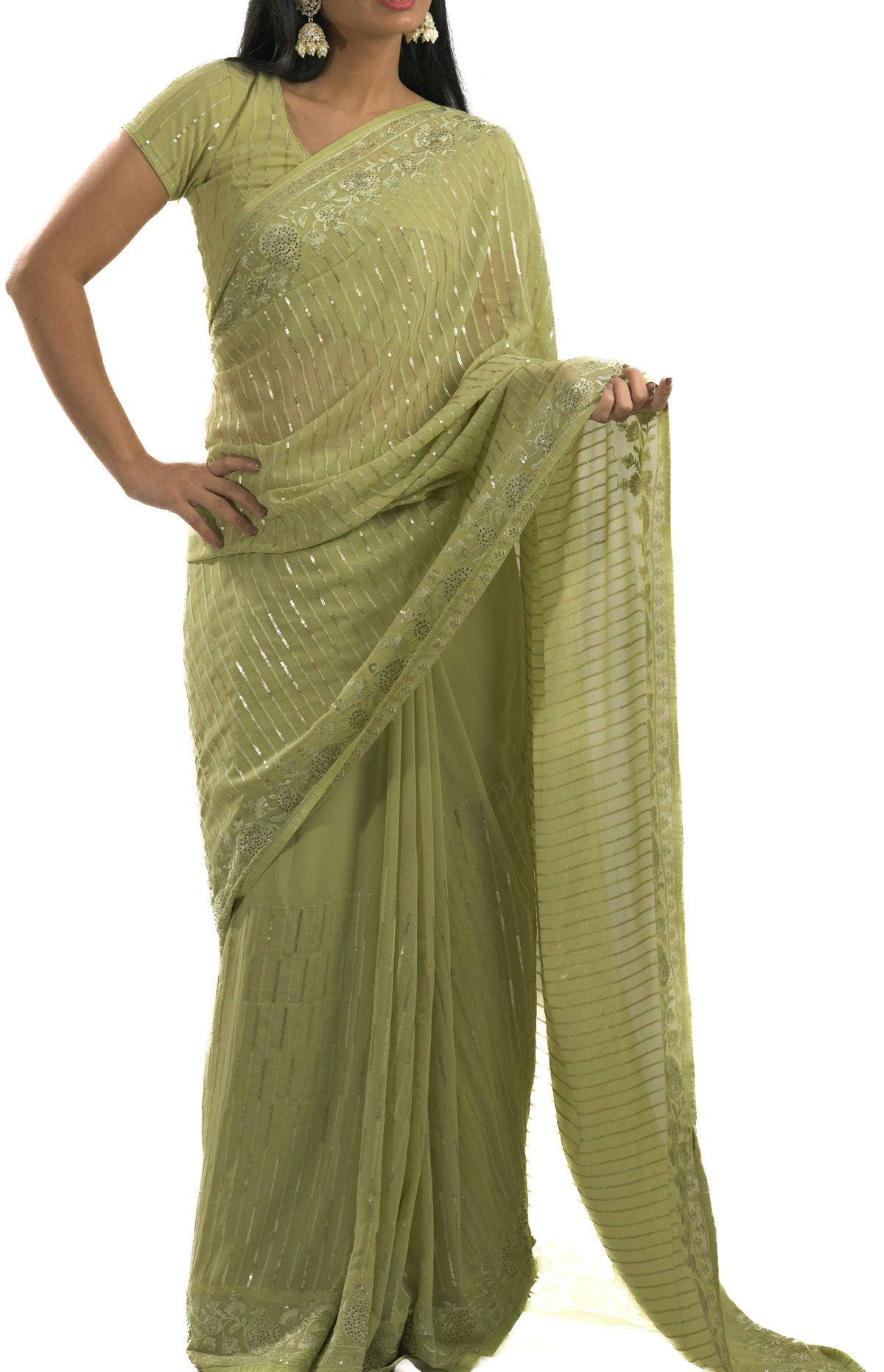 Aarohi Green Georgette Sequins Saree
