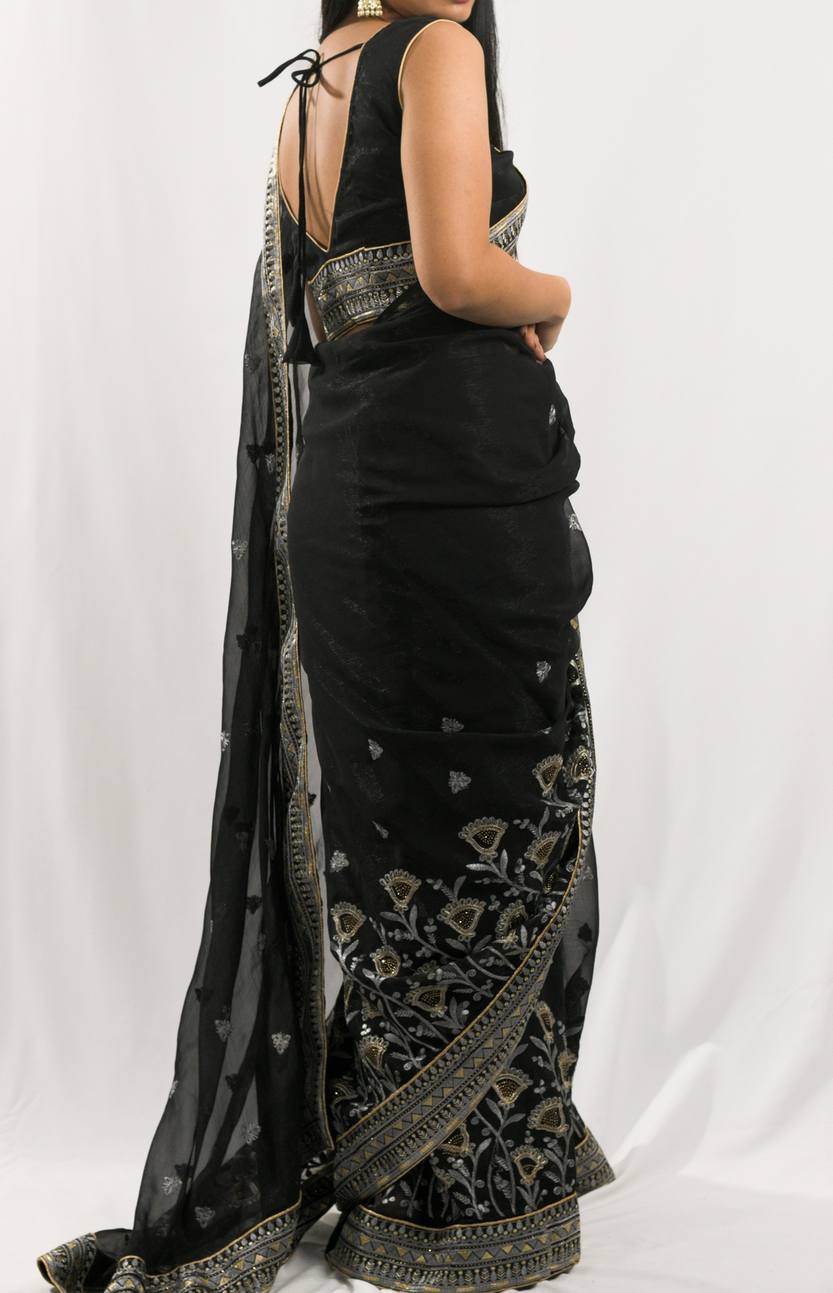 Asluil Black Shimmer Saree