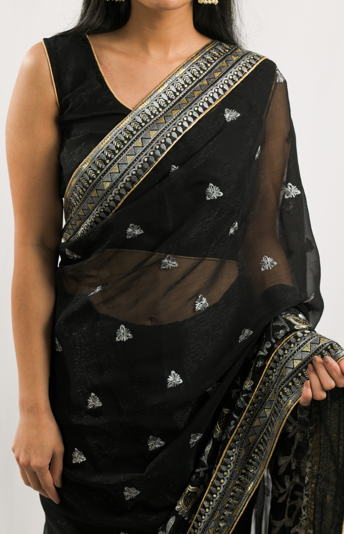 Asluil Black Shimmer Saree