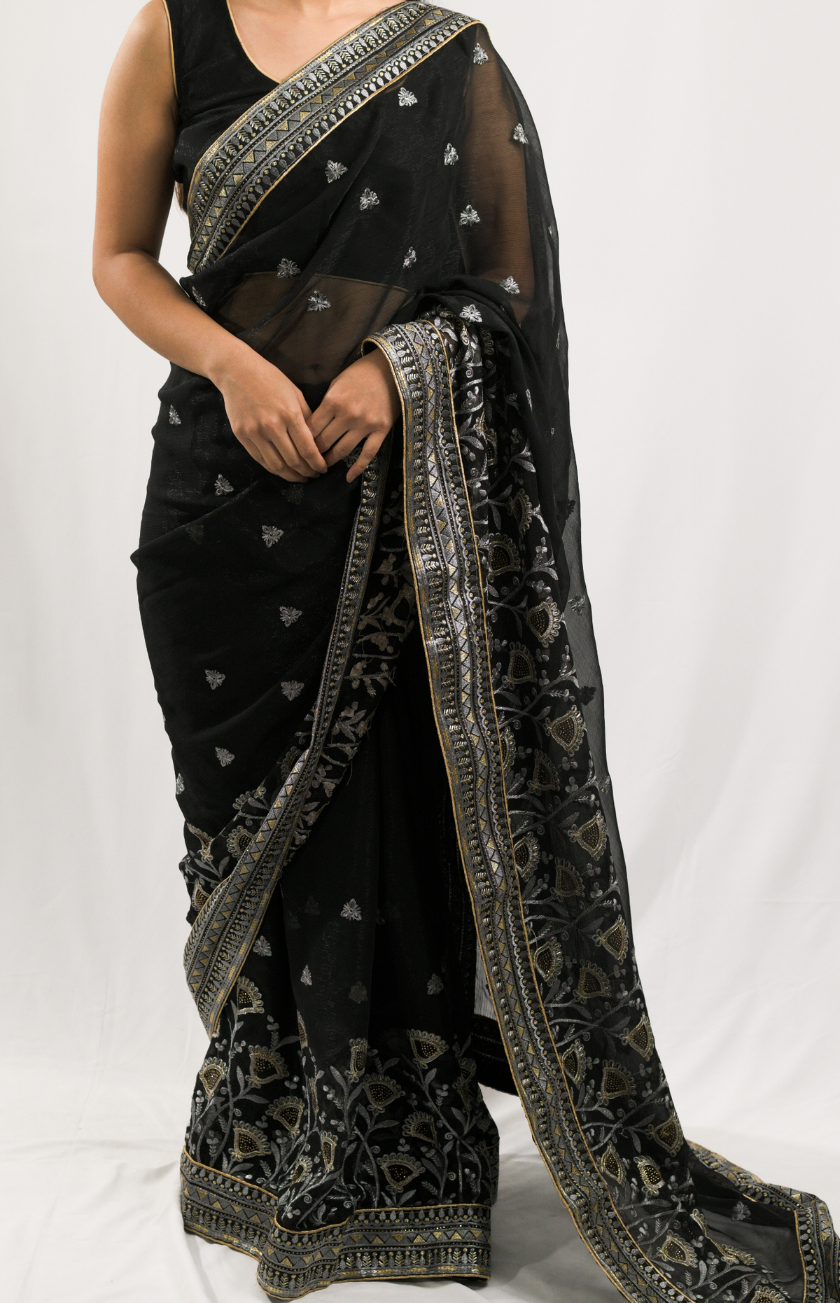 Asluil Black Shimmer Saree