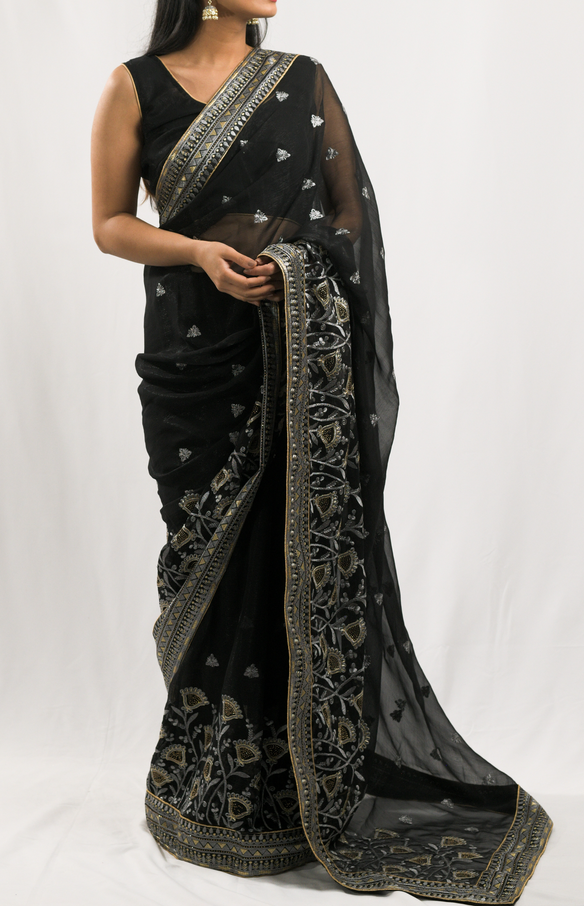 Asluil Black Shimmer Saree