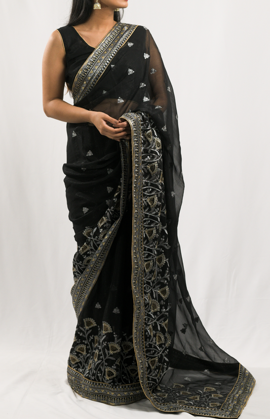 Asluil Black Shimmer Saree