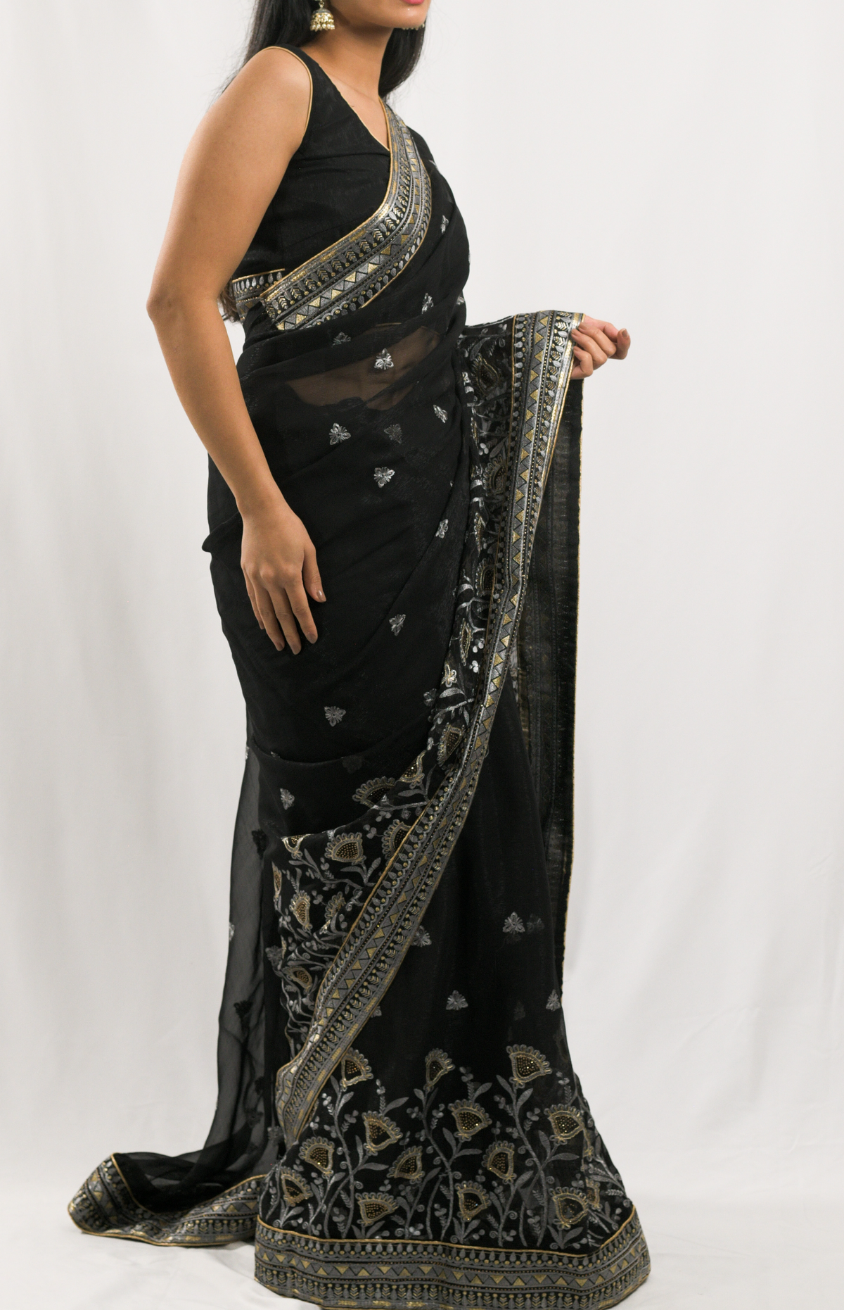 Asluil Black Shimmer Saree