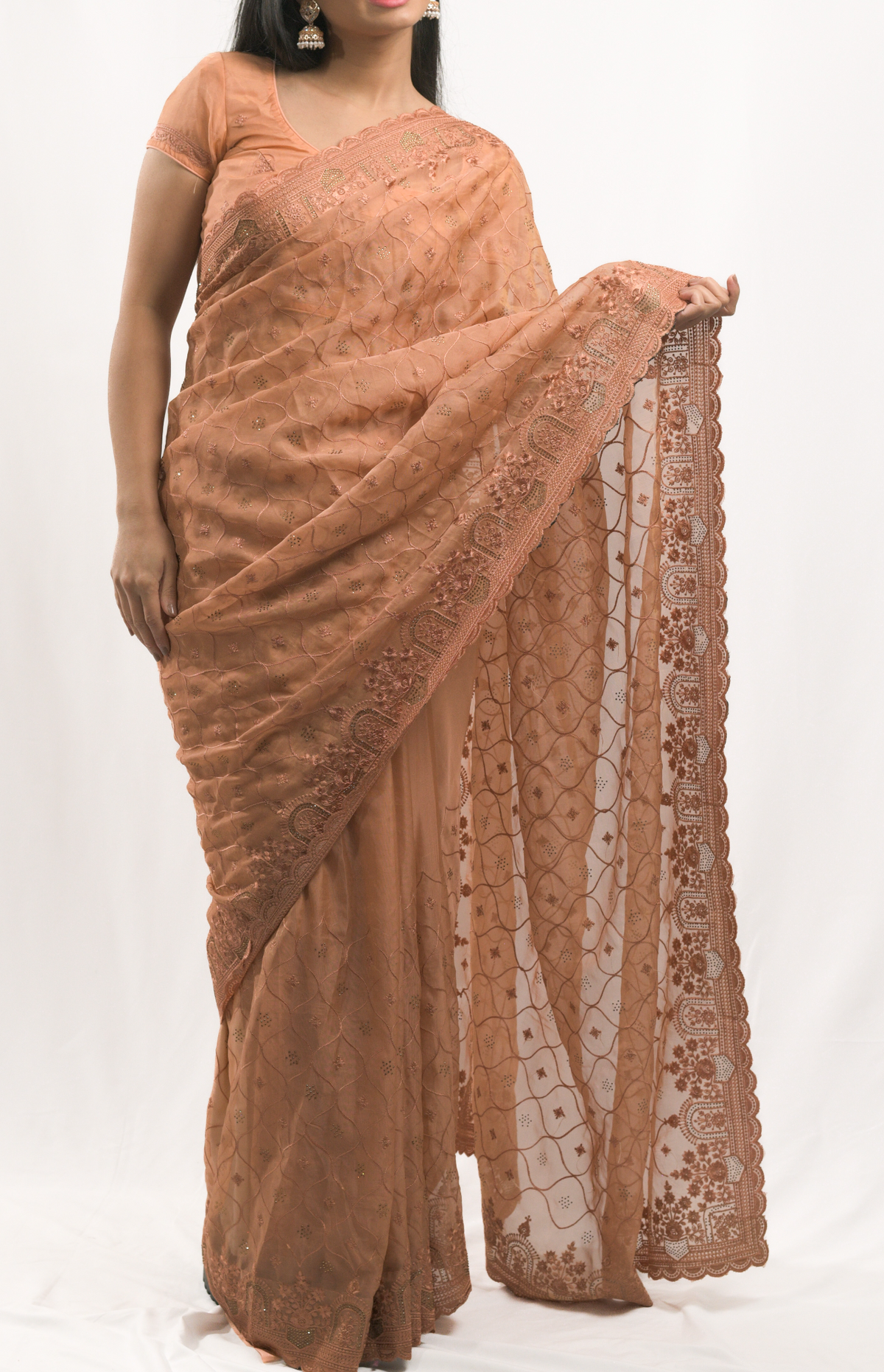 Mud Orange Organza Saree