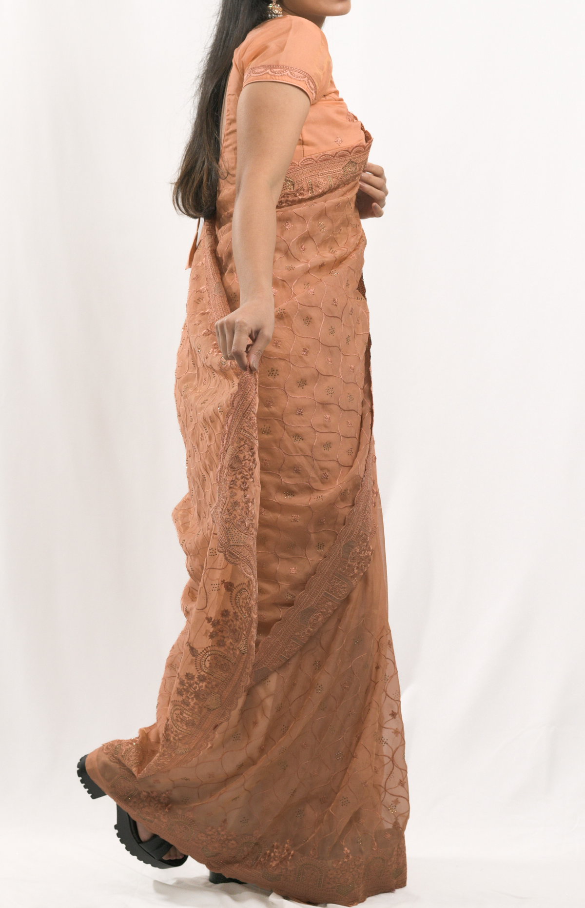 Mud Orange Organza Saree
