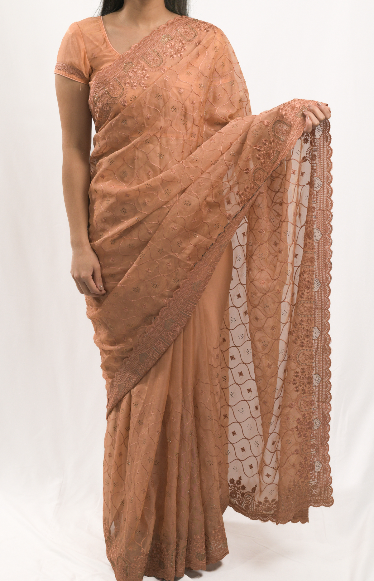 Mud Orange Organza Saree