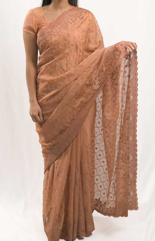 Mud Orange Organza Saree