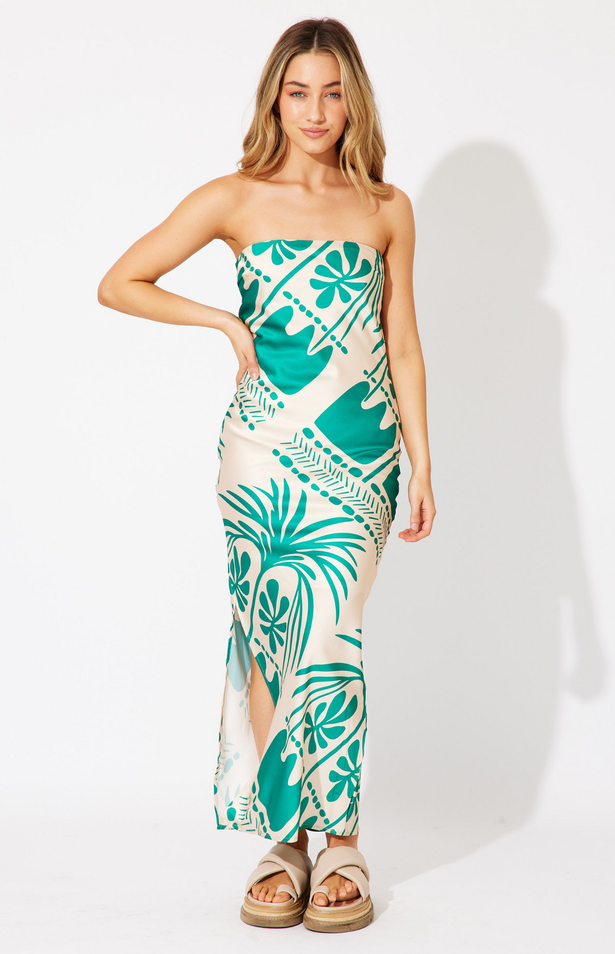 Green and Beige Oasis Dress