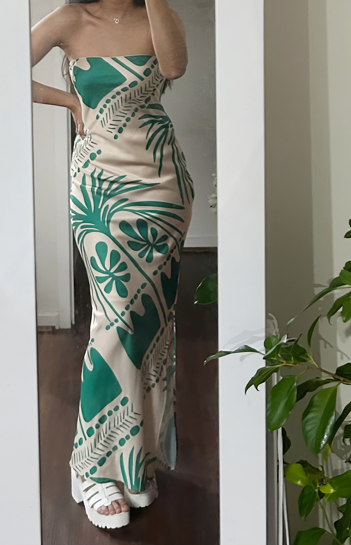 Green and Beige Oasis Dress