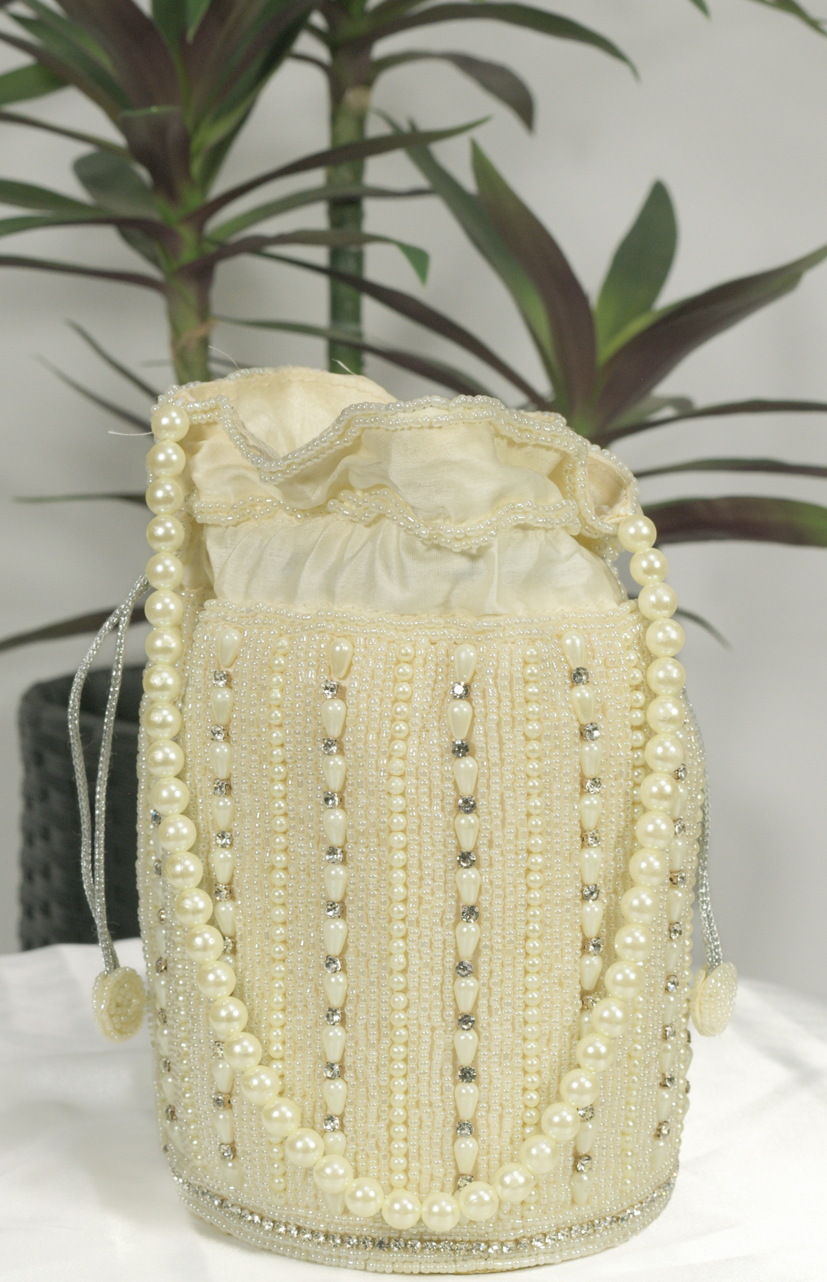 Party Wear White Pearl Potli Bag