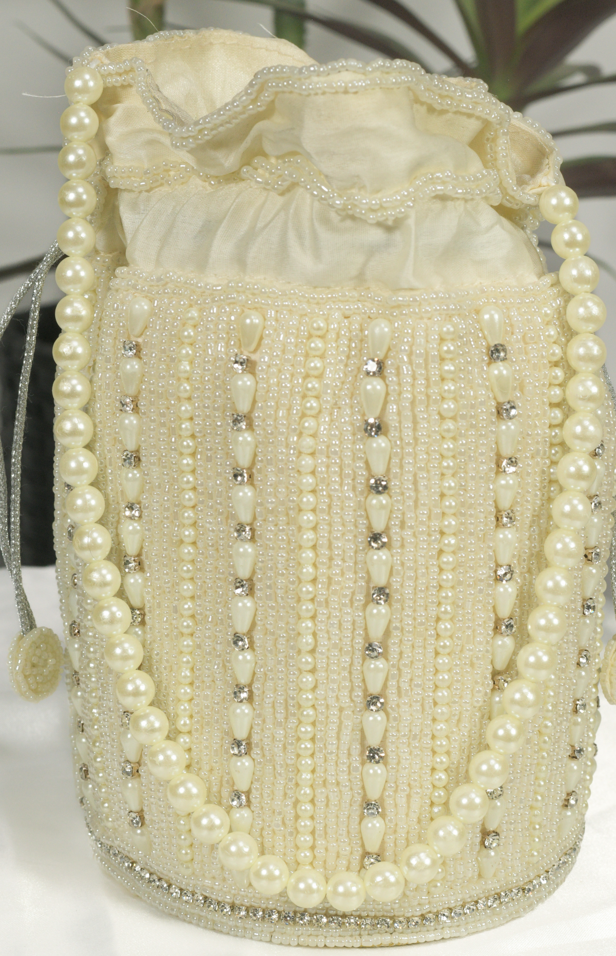 Party Wear White Pearl Potli Bag