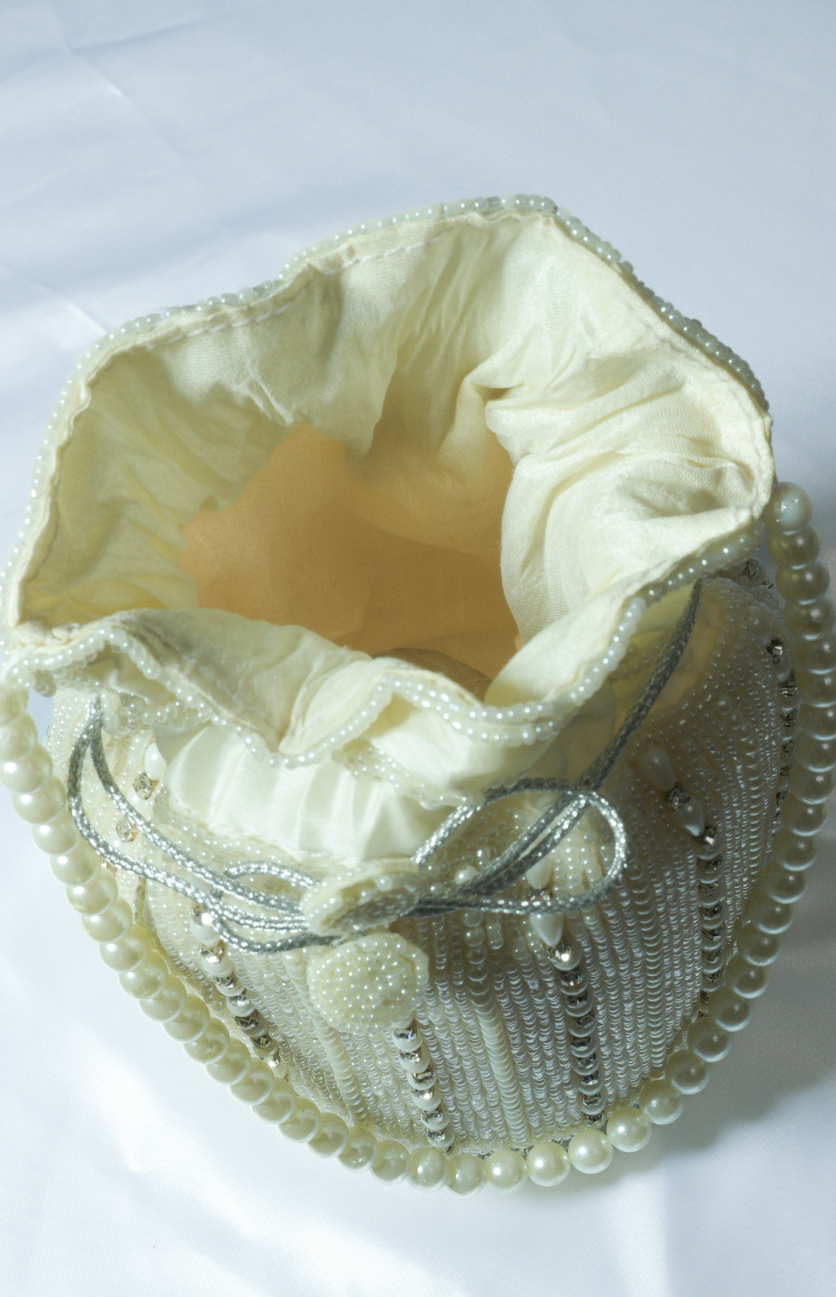 Party Wear White Pearl Potli Bag