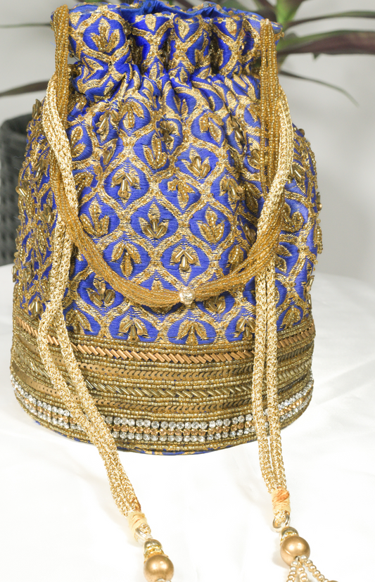 Party Wear Blue and Gold Potli Bag