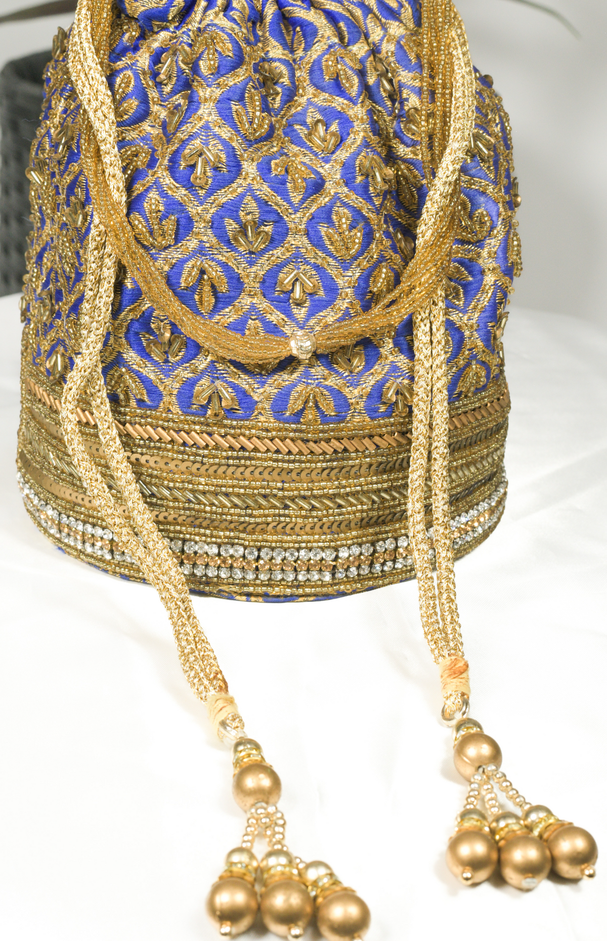 Party Wear Blue and Gold Potli Bag