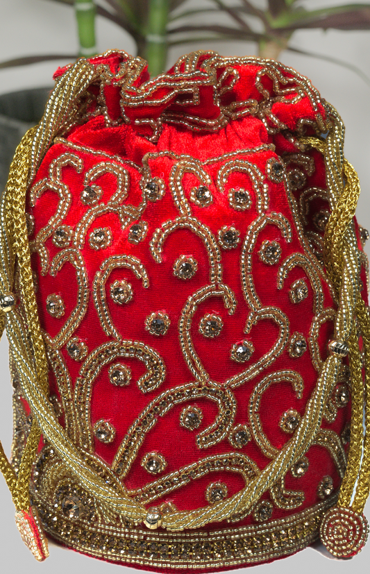 Party Wear Red and Gold Potli Bag