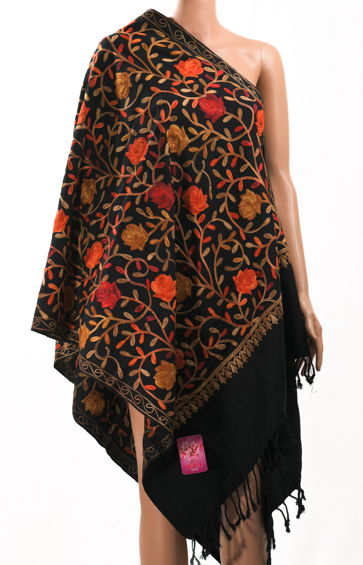 Kashmiri Black Rose Embroidered Shawl