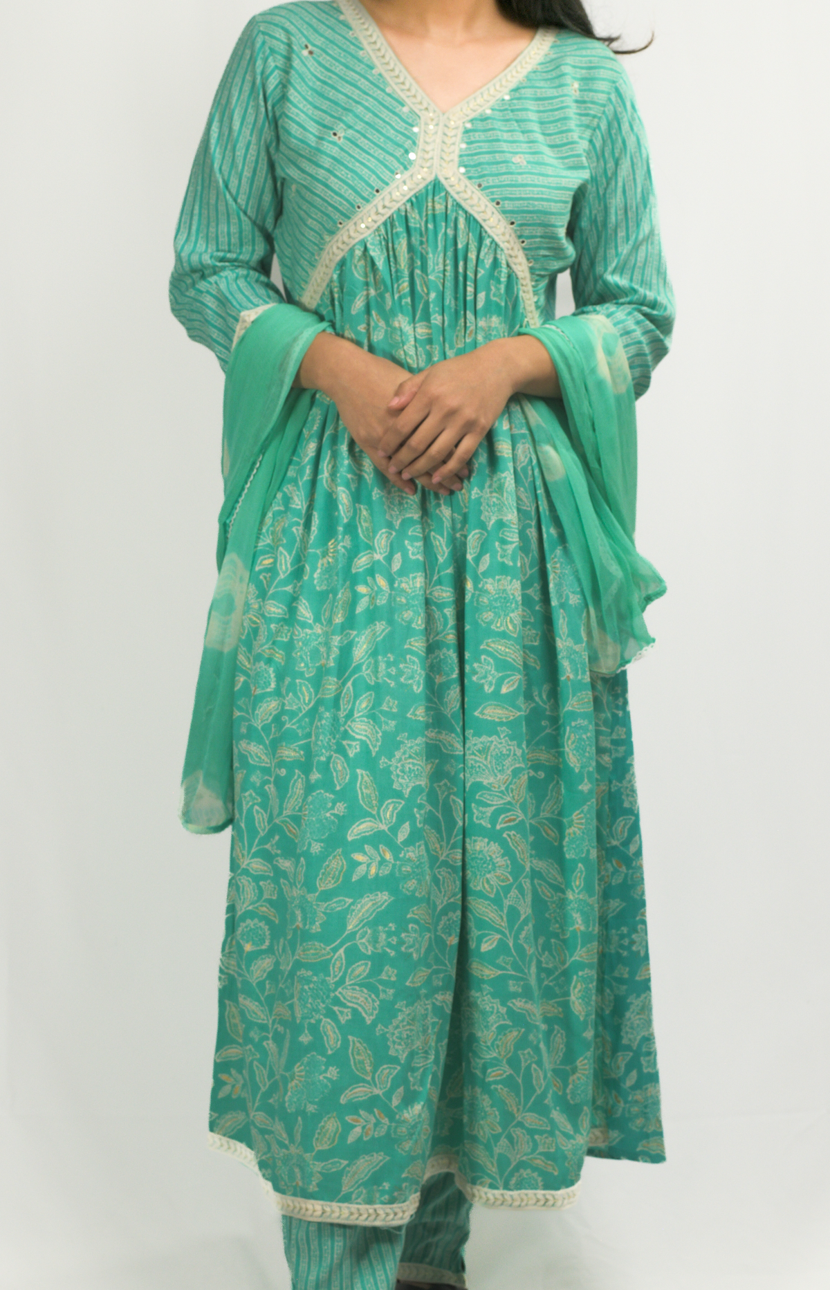 Green Alia cut Kurti with Pant Set