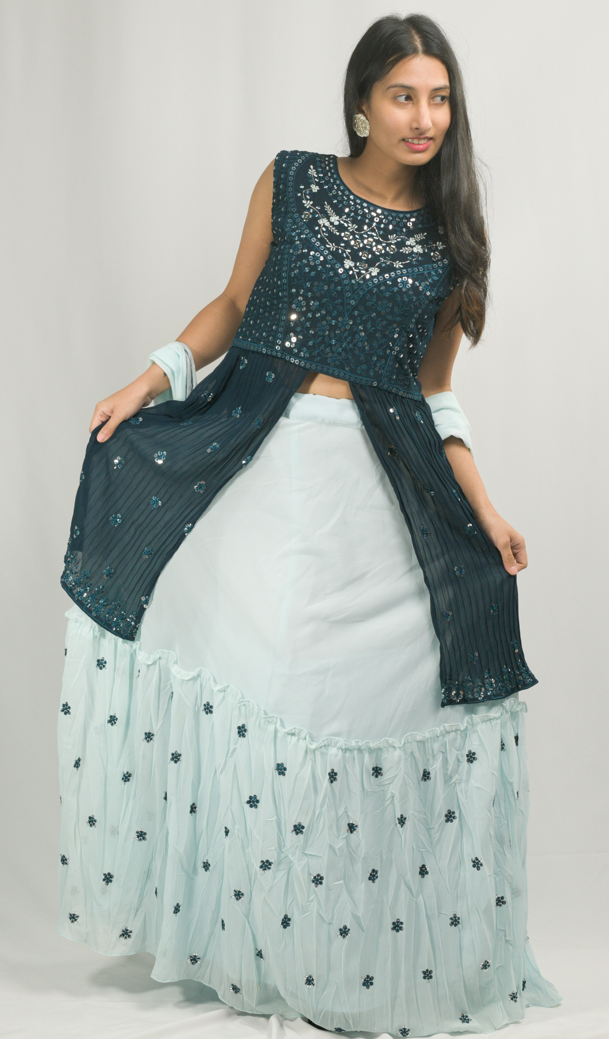 Dark Blue Naira Cut Lehenga Choli