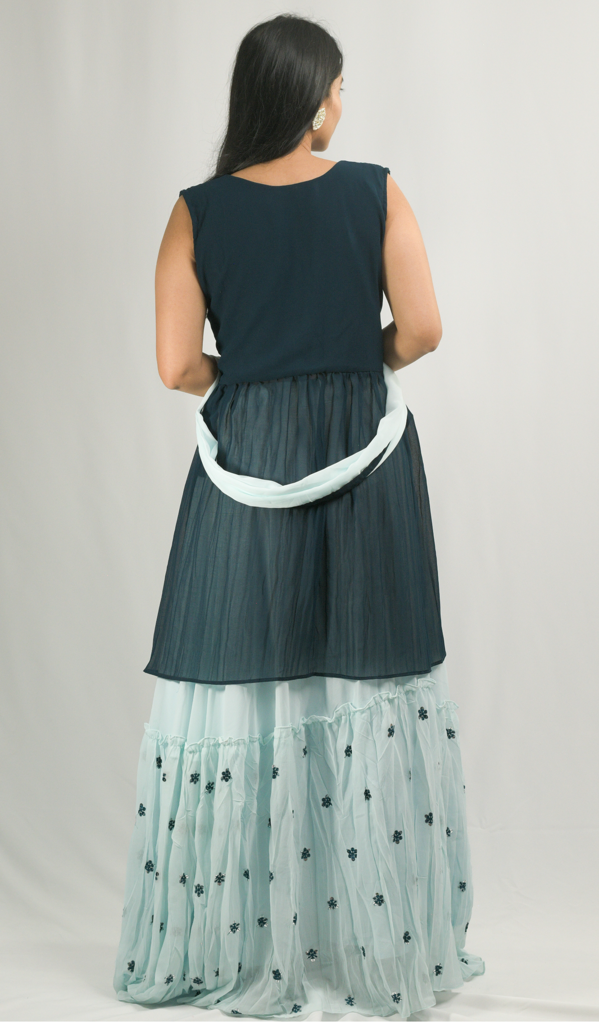Dark Blue Naira Cut Lehenga Choli