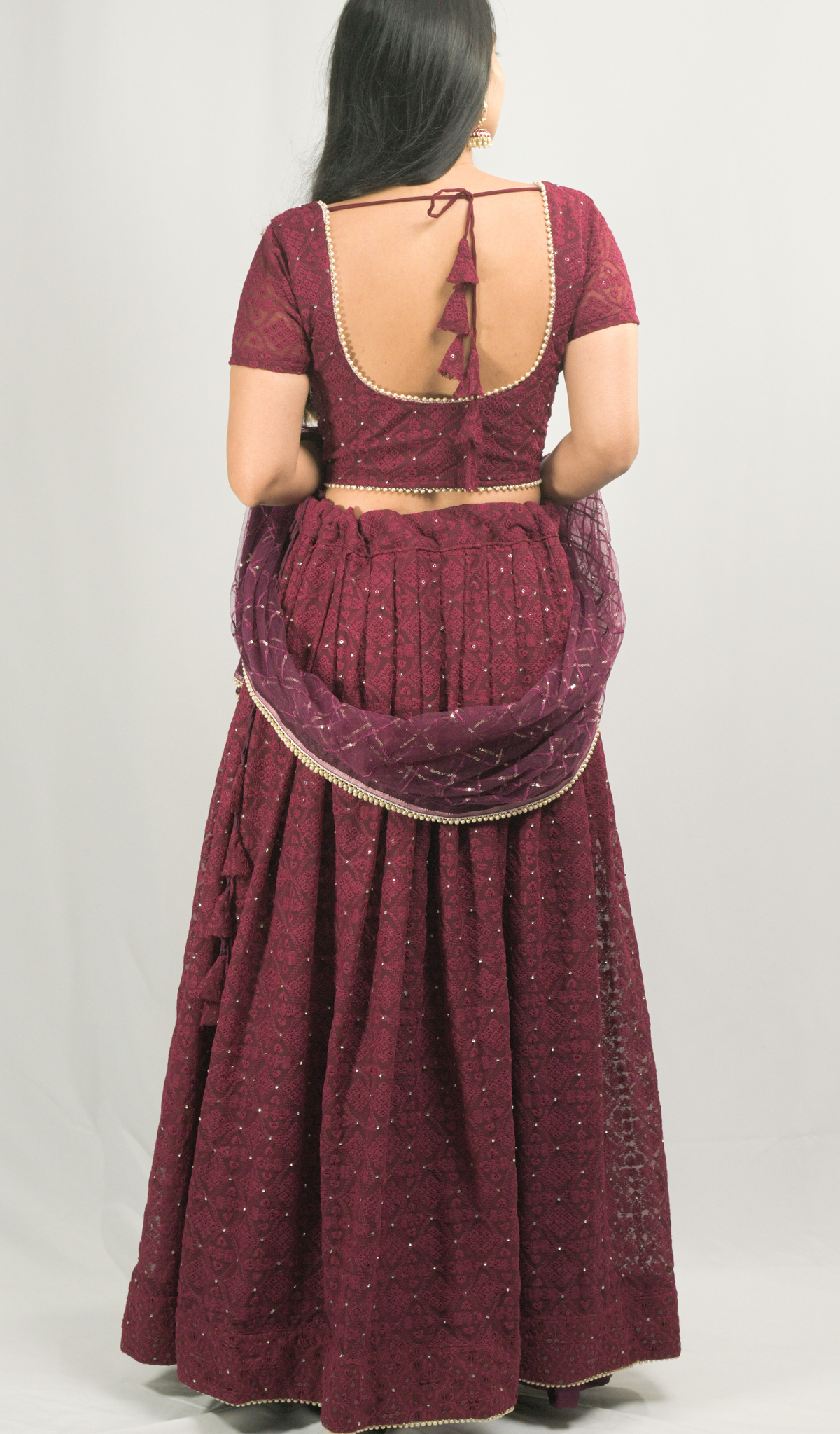 Maroon Lakhnavi Lehenga Choli Dupatta Set