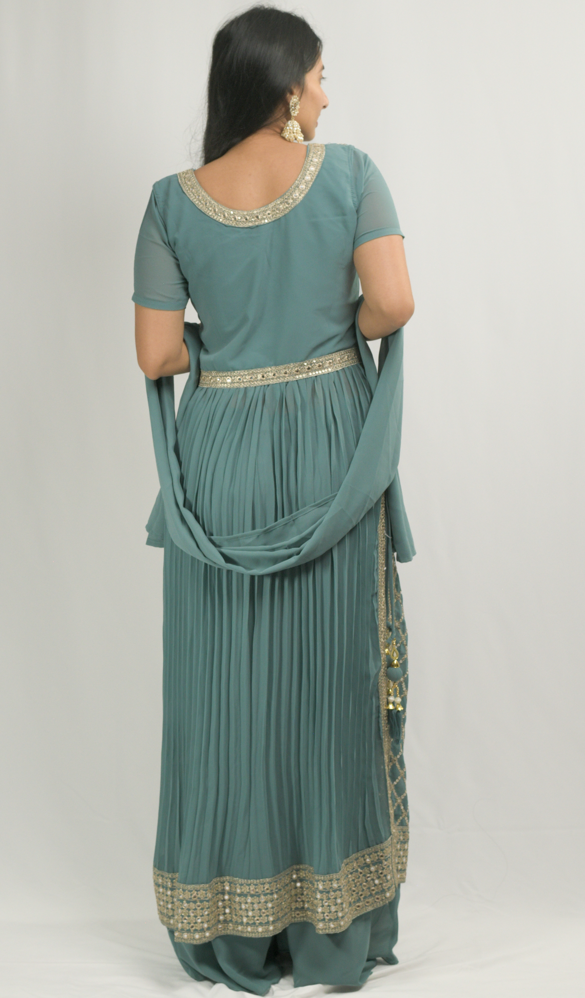 Blue-Grey Naira Cut Kurti with Palazzo Pant Set