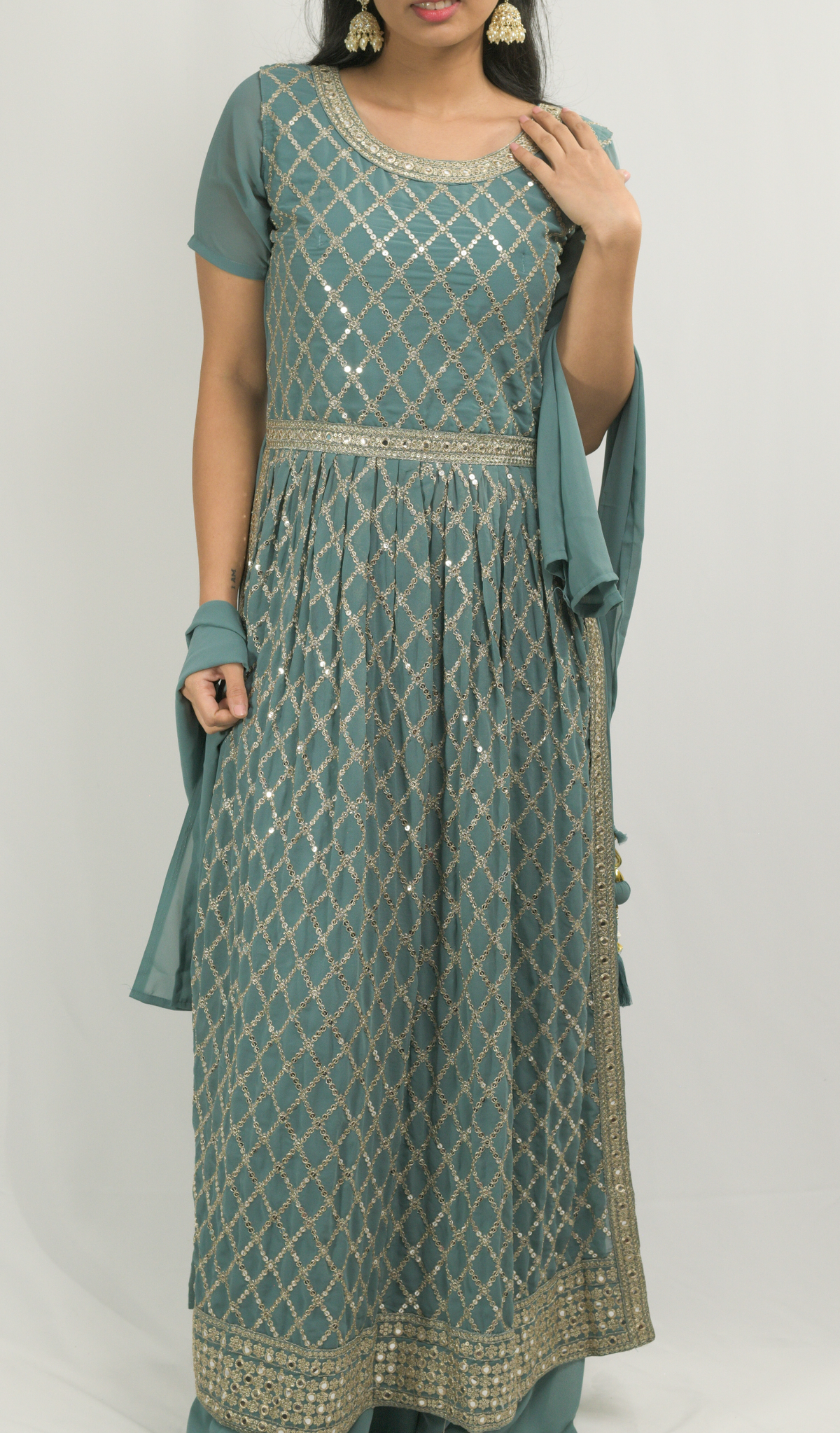 Blue-Grey Naira Cut Kurti with Palazzo Pant Set