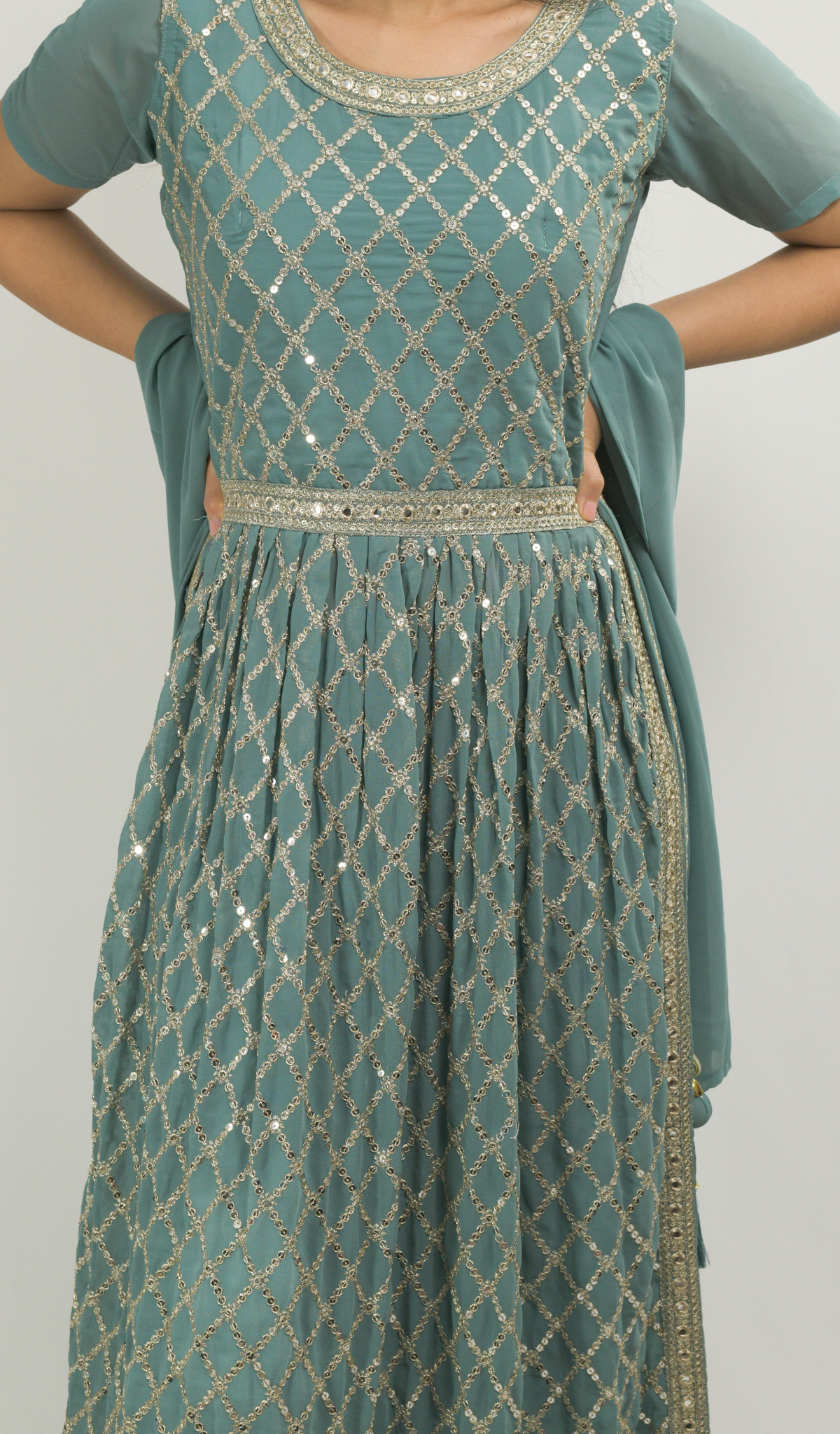 Blue-Grey Naira Cut Kurti with Palazzo Pant Set
