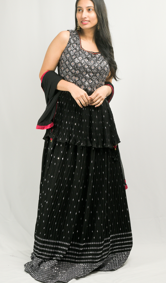 Black Naira Cut Choli Lehenga Dupatta Set