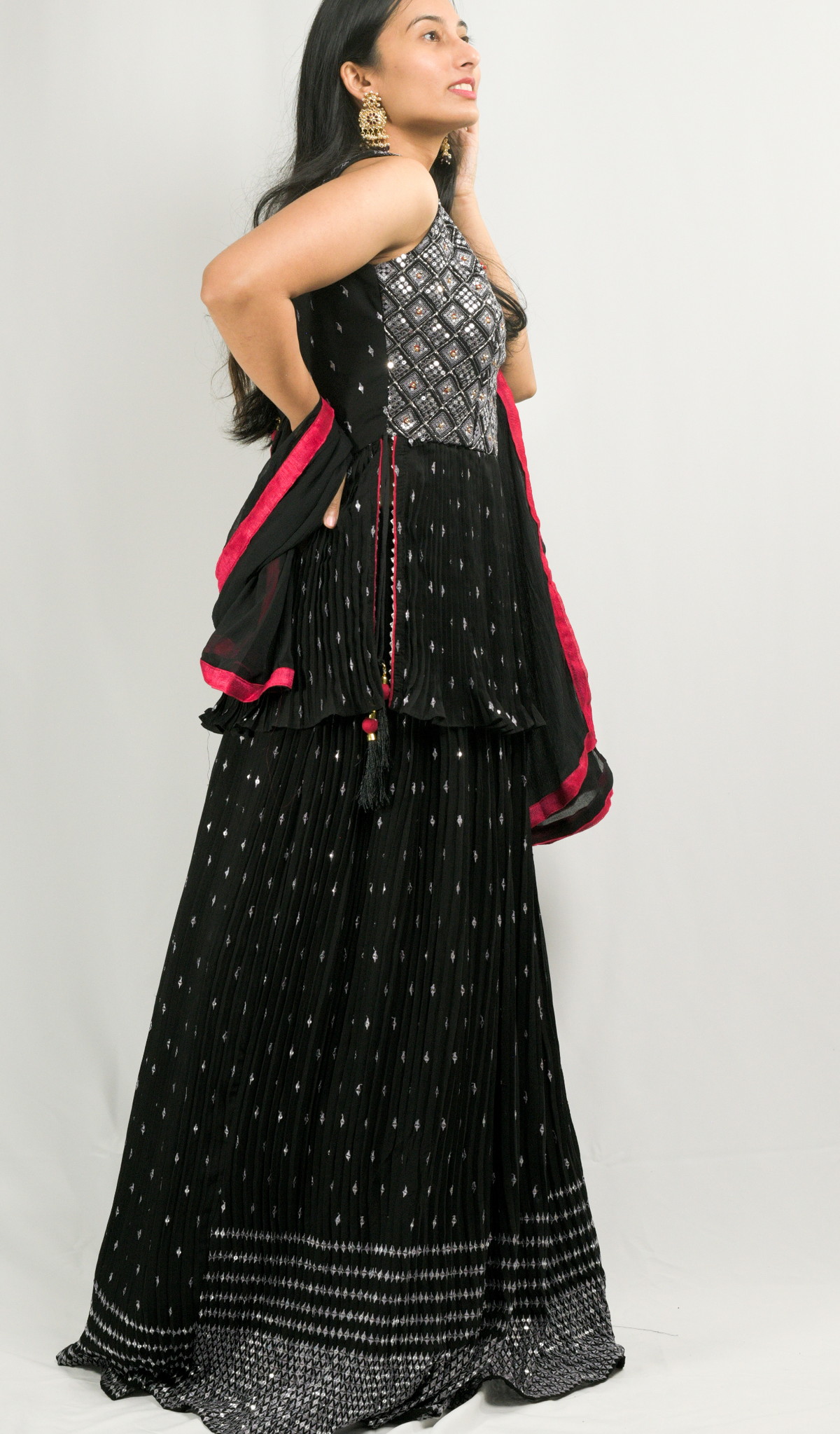 Black Naira Cut Choli Lehenga Dupatta Set